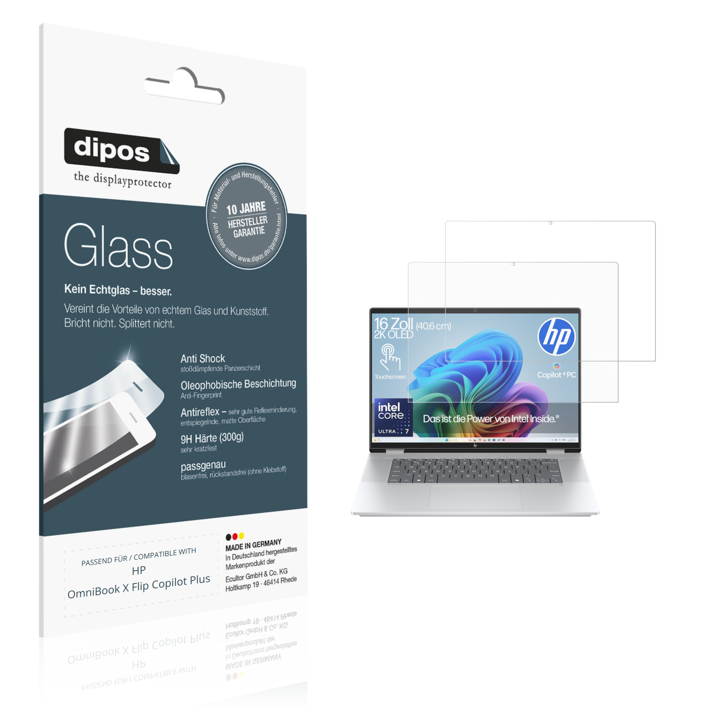 Matte Displayschutzfolie von dipos passend für HP OmniBook X Flip Copilot Plus, 9H kratzfest und blasenfrei montiert
