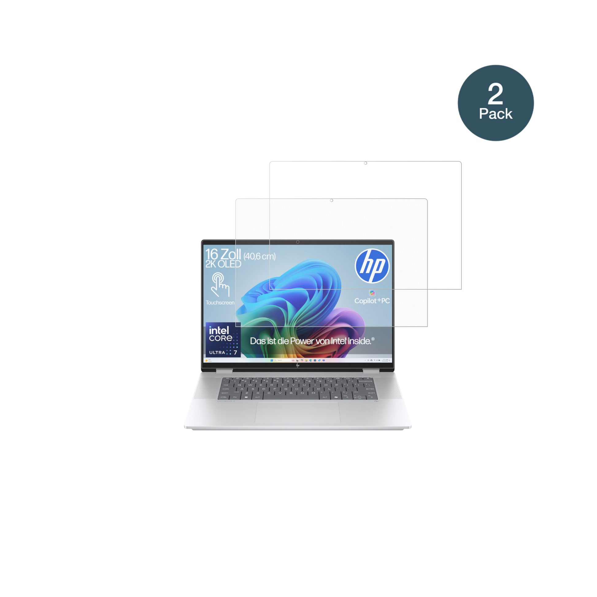 HPOmniBook X Flip Copilot Plus mit aufgebrachter dipos Panzerfolie, die lästige Fingerabdrücke minimiert