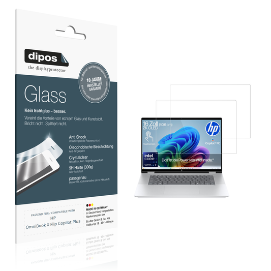 Klare Displayschutzfolie von dipos passend für HP OmniBook X Flip Copilot Plus, 9H kratzfest und blasenfrei montiert