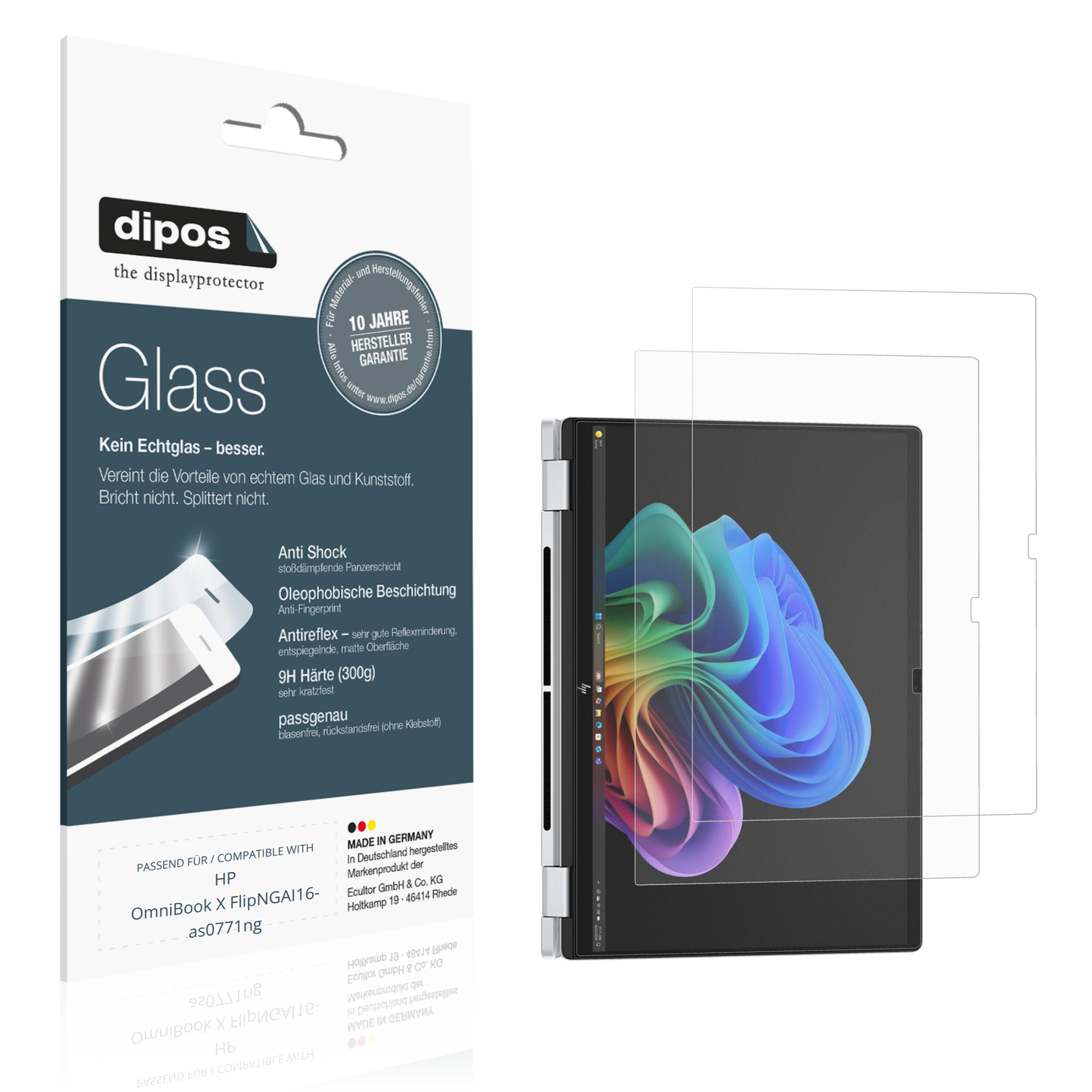 Matte Displayschutzfolie von dipos passend für HP OmniBook X FlipNGAI16-as0771ng, 9H kratzfest und blasenfrei montiert