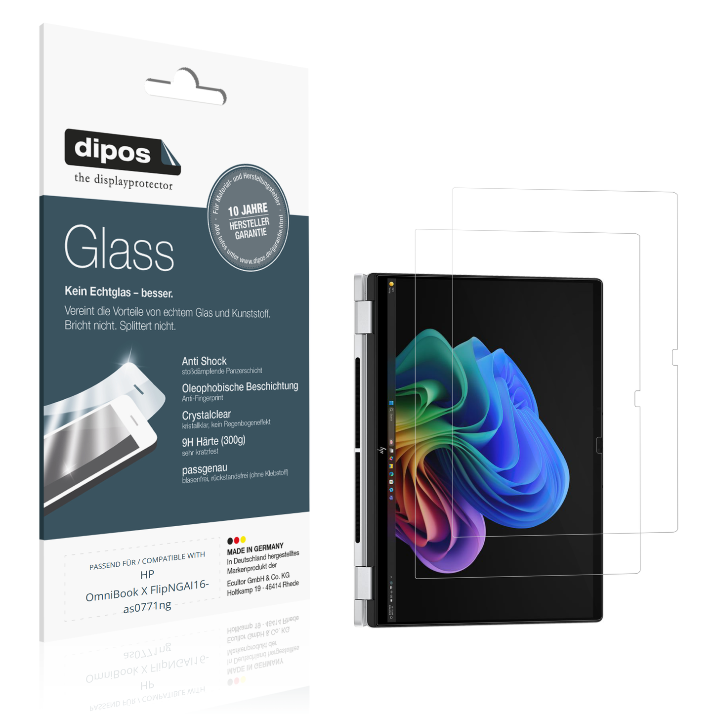 Klare Displayschutzfolie von dipos passend für HP OmniBook X FlipNGAI16-as0771ng, 9H kratzfest und blasenfrei montiert