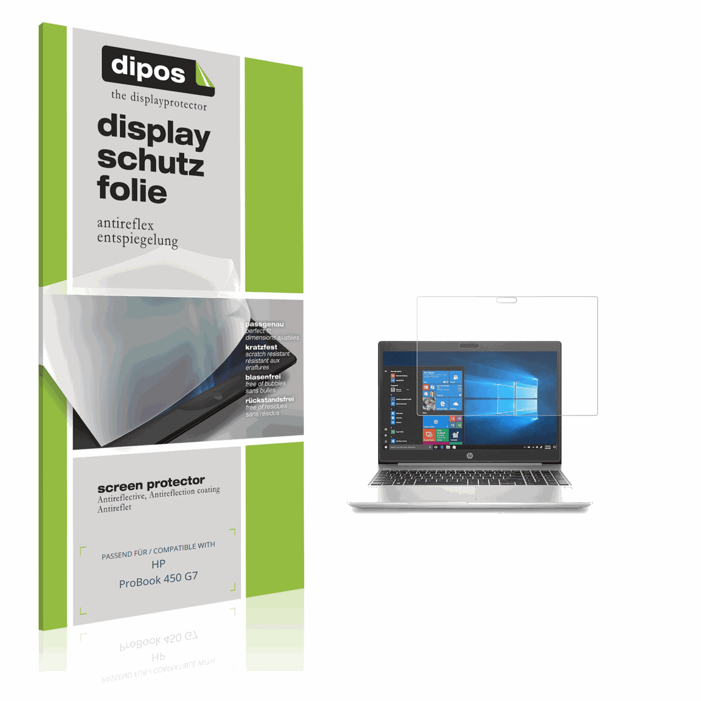 Matte Displayschutzfolie von dipos passend für HP ProBook 450 G7, präziser Zuschnitt und blasenfrei montiert
