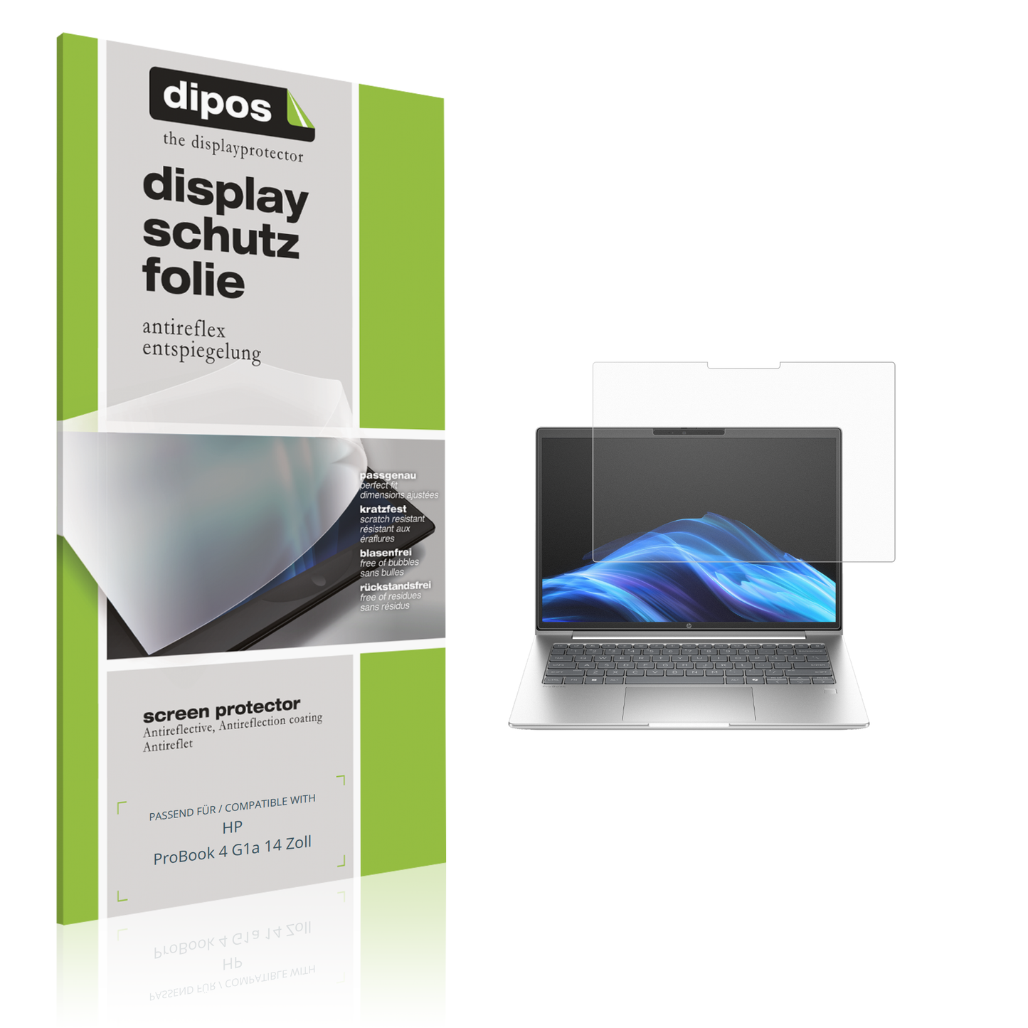 Matte Displayschutzfolie von dipos passend für hpprobook 4 g1a 14 zoll, präziser Zuschnitt und blasenfrei montiert