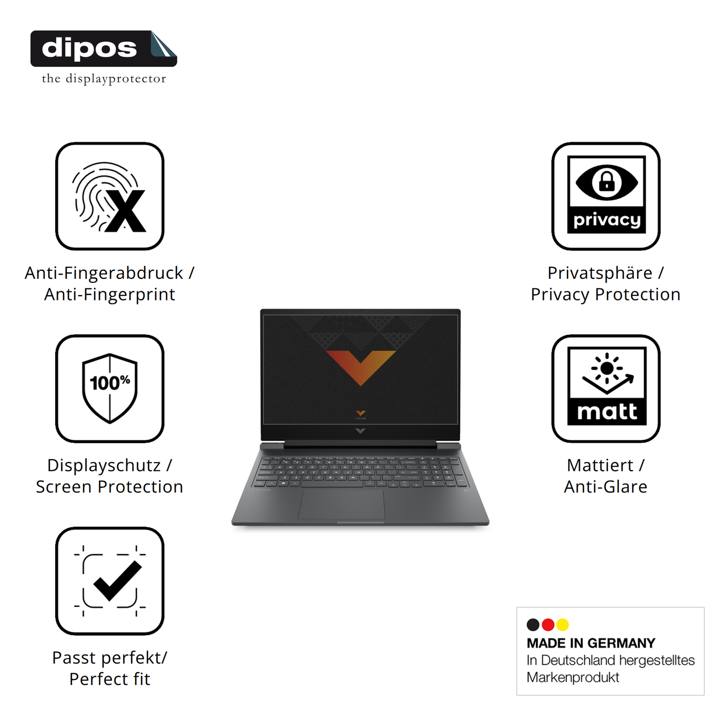Privatsphäre-Schutz durch Sichtschutz-Folie passend zugeschnitten für HP Victus 16 s0177ng