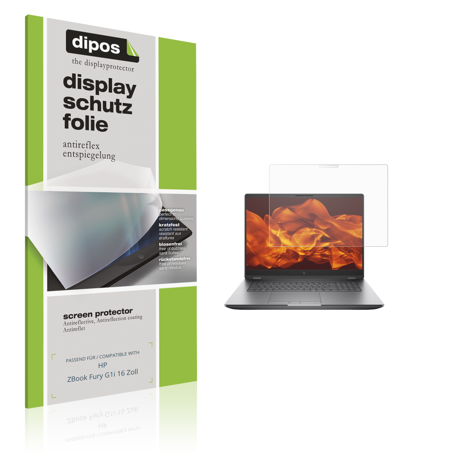 Matte Displayschutzfolie von dipos passend für HP ZBook Fury G1i 16 Zoll, präziser Zuschnitt und blasenfrei montiert