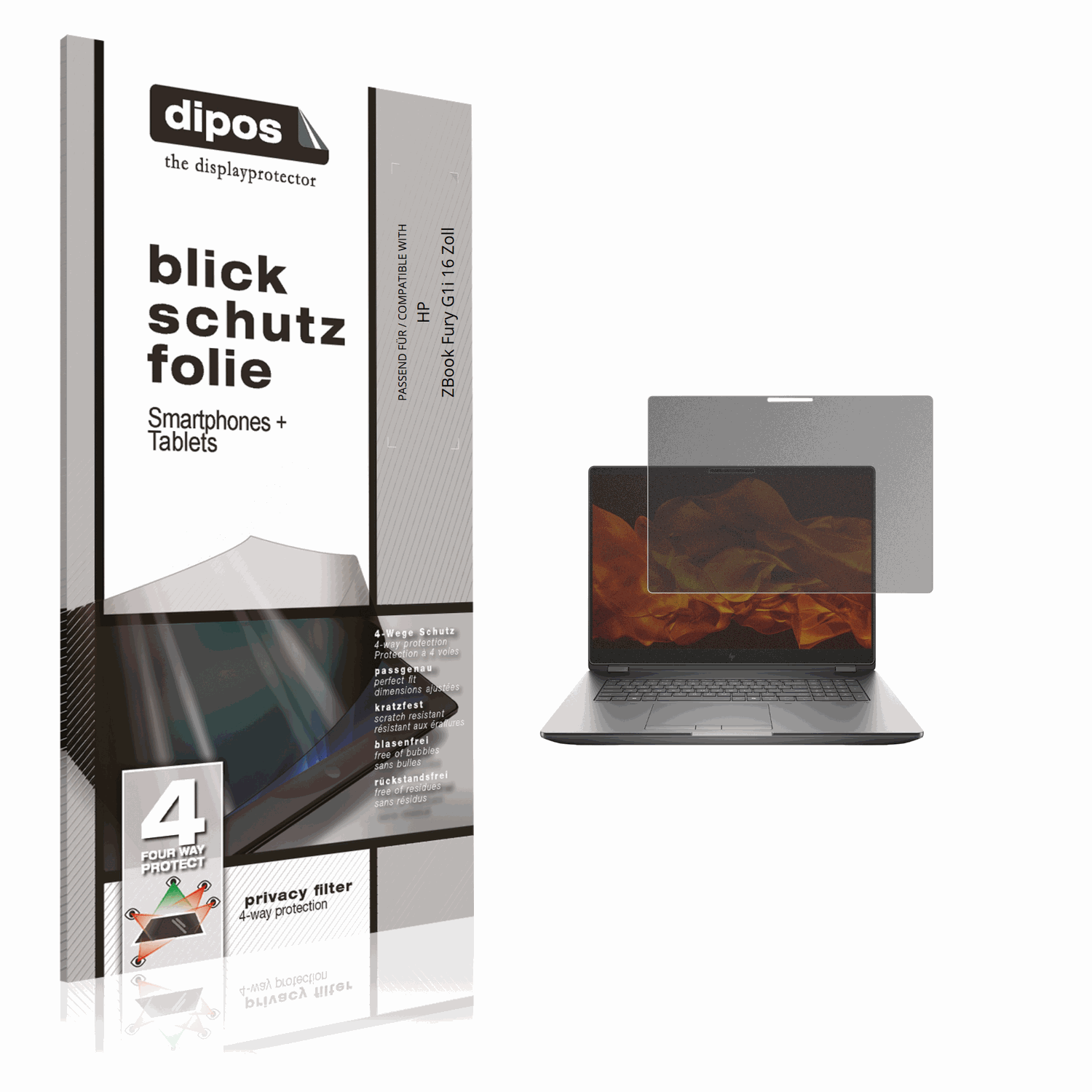 Blickschutzfolie von dipos passend für HP ZBook Fury G1i 16 Zoll, präziser Zuschnitt und blasenfrei montiert