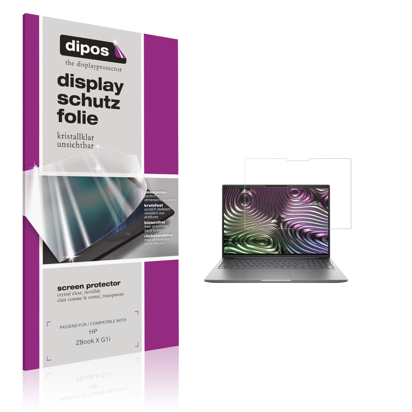 Klare Displayschutzfolie von dipos passend für HP ZBook X G1i, präziser Zuschnitt und blasenfrei montiert