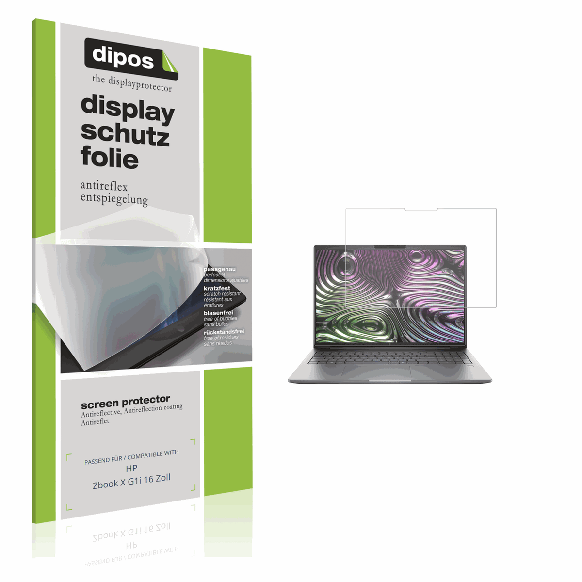 Matte Displayschutzfolie von dipos passend für HP Zbook X G1i 16 Zoll, präziser Zuschnitt und blasenfrei montiert