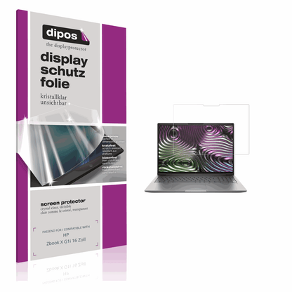 Klare Displayschutzfolie von dipos passend für HP Zbook X G1i 16 Zoll, präziser Zuschnitt und blasenfrei montiert