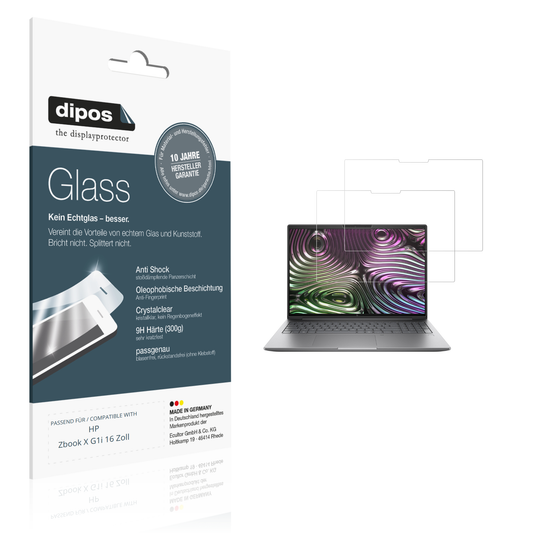 Klare Displayschutzfolie von dipos passend für HP Zbook X G1i 16 Zoll, 9H kratzfest und blasenfrei montiert