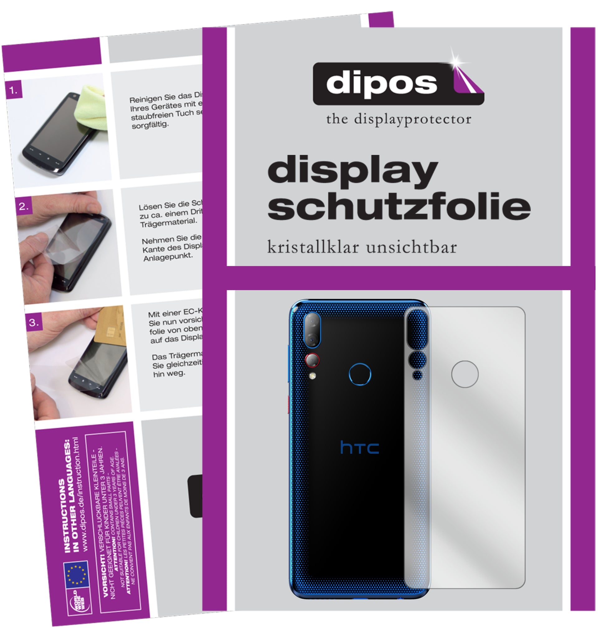 Kristallklare, dünne Schutzfolie: Kratzfest & passgenau für HTC-Desire 19 Plus Rückseite