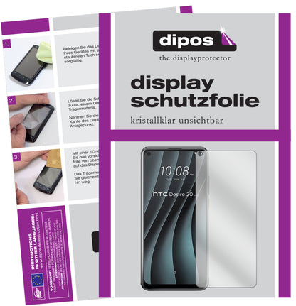 Klare Displayschutzfolie von dipos passend für HTC Desire 20 Pro, präziser Zuschnitt und blasenfrei montiert