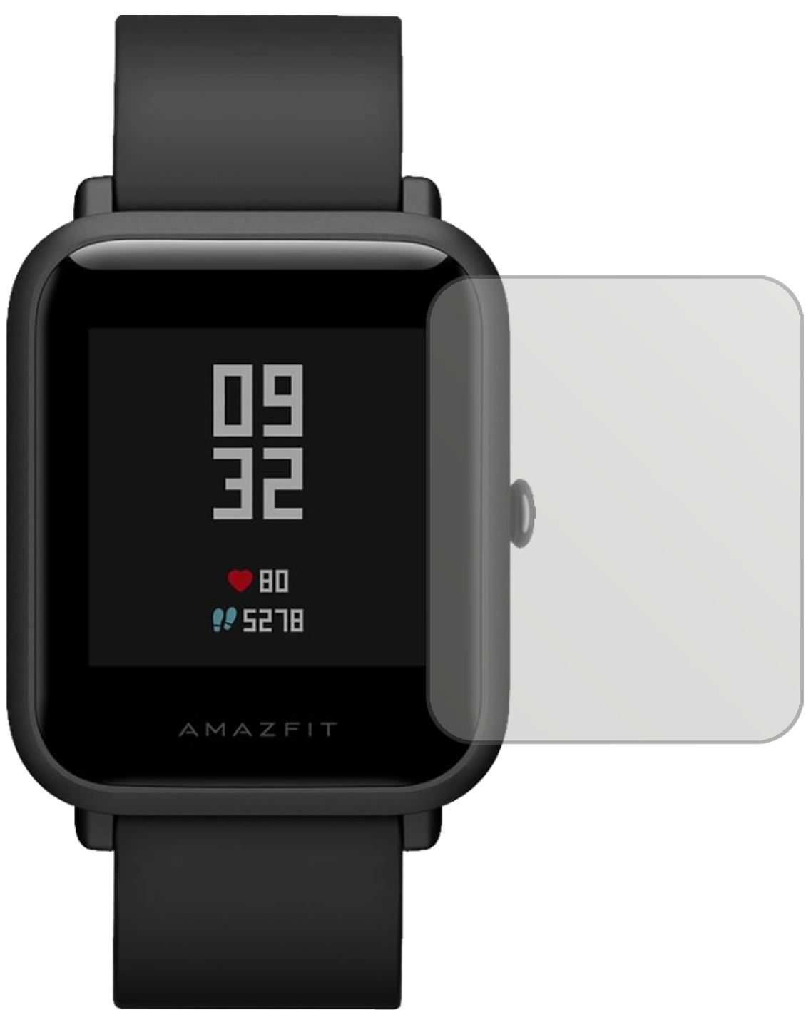 HuamiAmazfit Bip S mit aufgebrachter dipos Displayschutzfolie, die lästige Fingerabdrücke minimiert