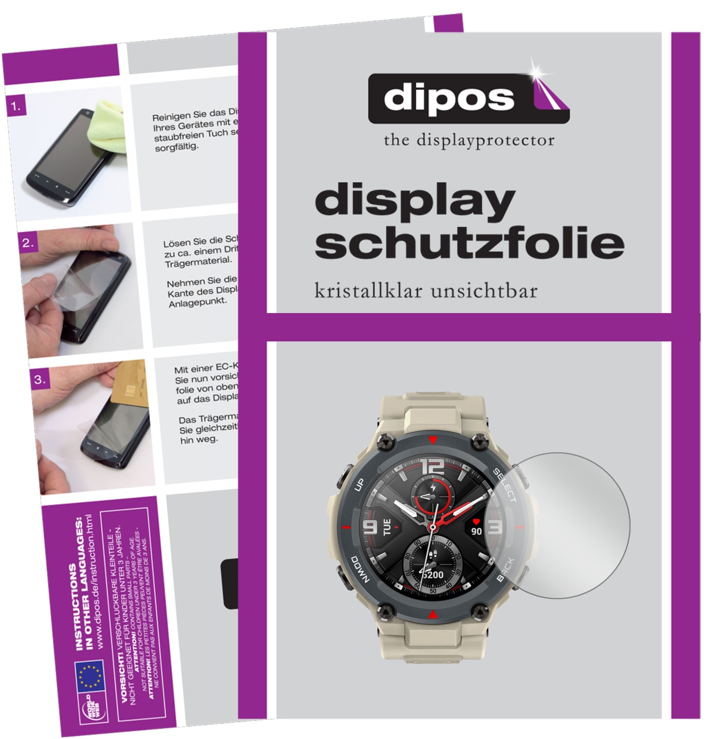 2x Schutzfolie klar für Huami Amazfit T-Rex Display-Schutzfolie