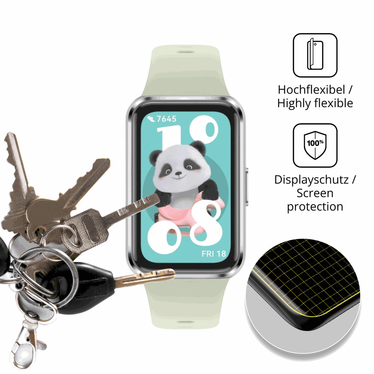 dipos Displayschutz f�r Huawei Band 11, transparente Oberfl�che, perfekte Passform auch f�r die Rundungen
