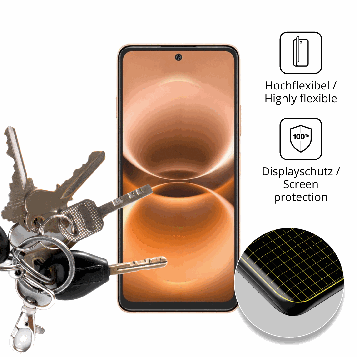 dipos Displayschutz für Huawei Enjoy 90m Plus, transparente Oberfläche, perfekte Passform auch für die Rundungen