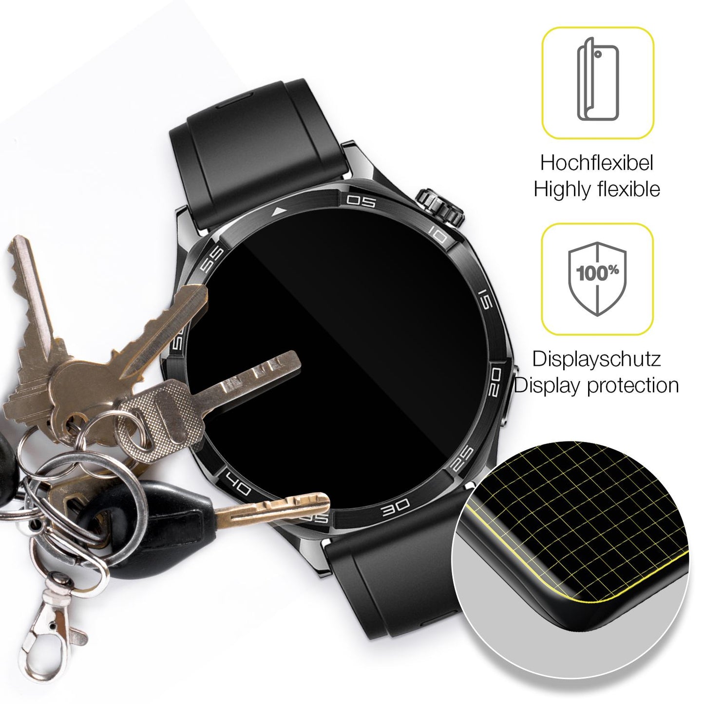 dipos Displayschutz für Huawei Watch 5 42mm, transparente Oberfläche, geringe Dicke und perfekte Passform