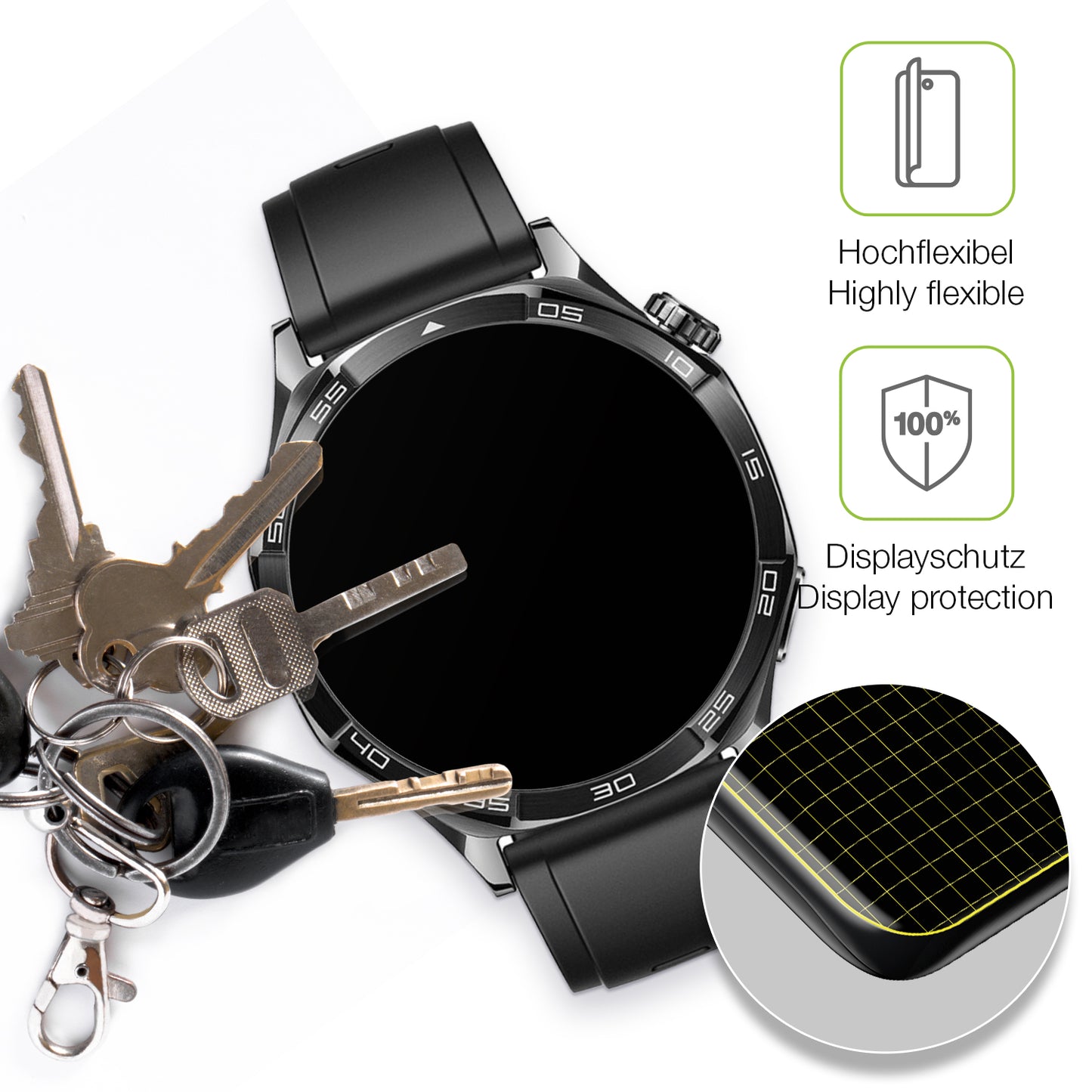 dipos Displayschutz für Huawei Watch 5 42mm, transparente Oberfläche, perfekte Passform auch für die Rundungen