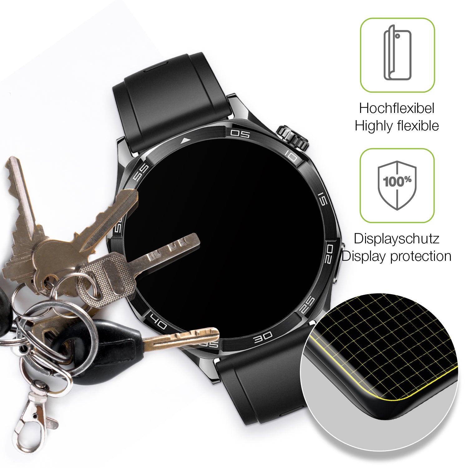 dipos Displayschutz für Huawei Watch 5 42mm, transparente Oberfläche, perfekte Passform auch für die Rundungen