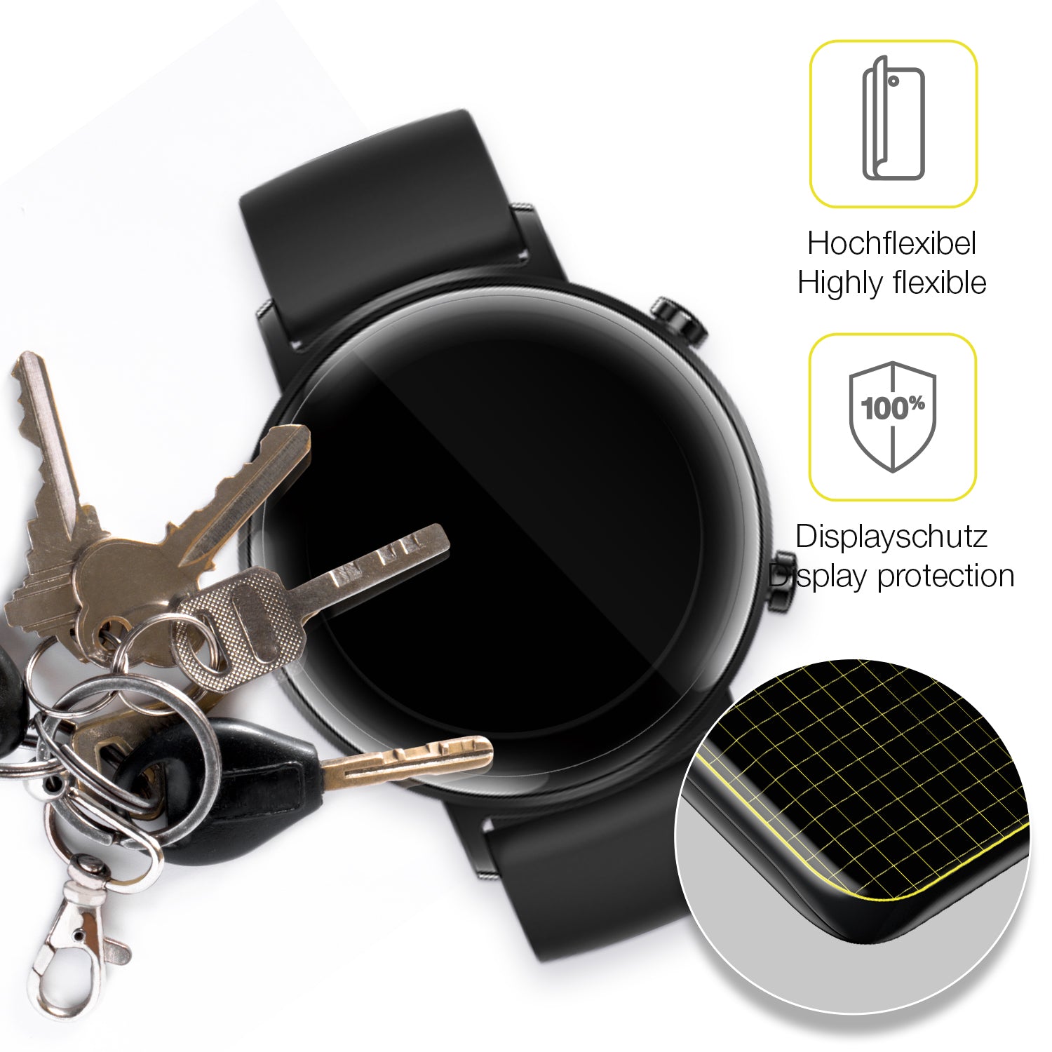 dipos Displayschutz für Huawei Watch GT2 (42mm), transparente Oberfläche, geringe Dicke und perfekte Passform