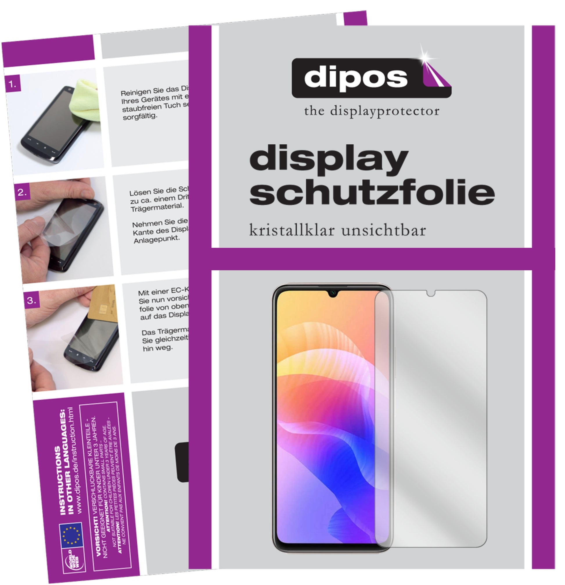 Klare Displayschutzfolie von dipos passend für Huawei Enjoy 20 5G, präziser Zuschnitt und blasenfrei montiert