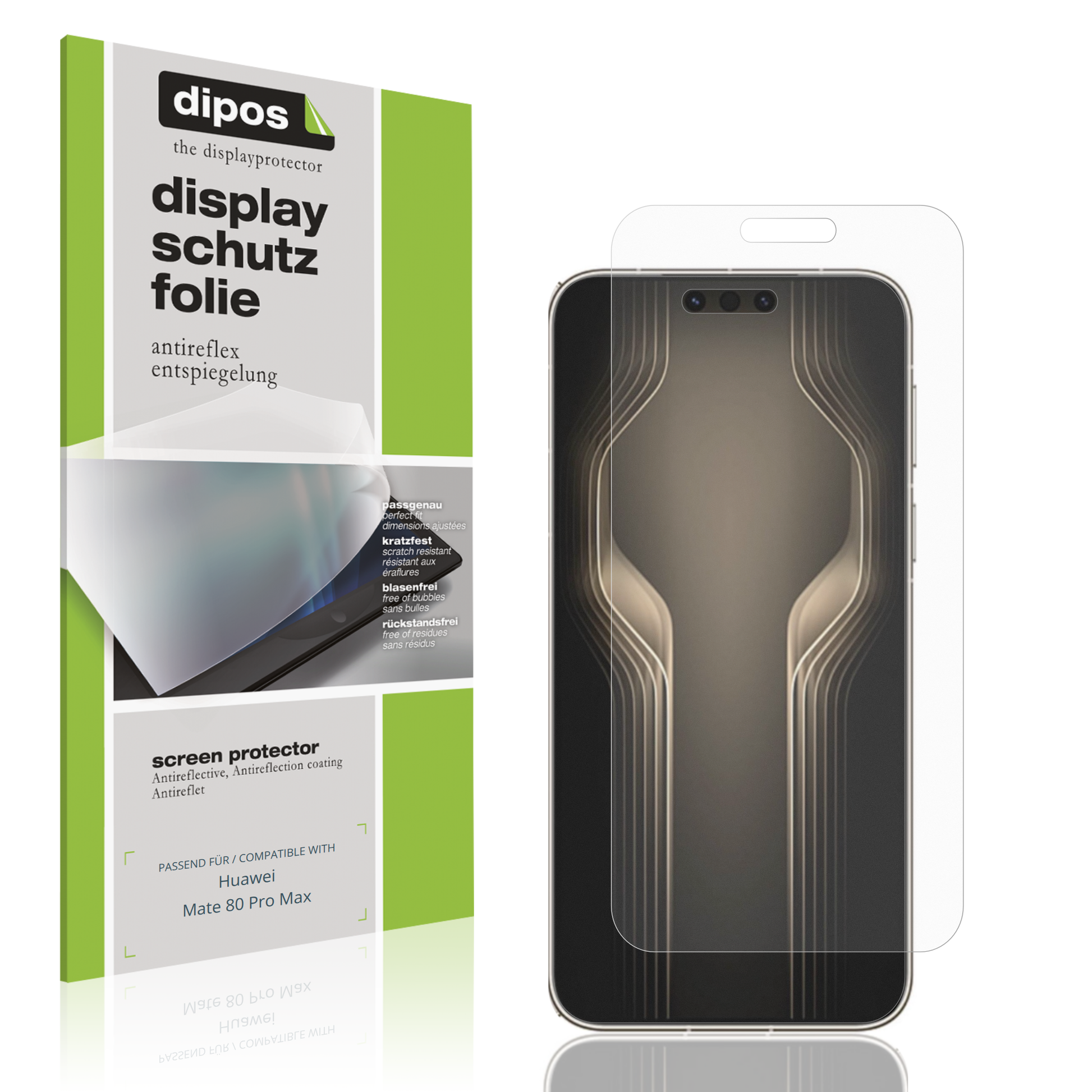Matte Displayschutzfolie von dipos passend für huaweimate 80 pro max, präziser Zuschnitt und blasenfrei montiert
