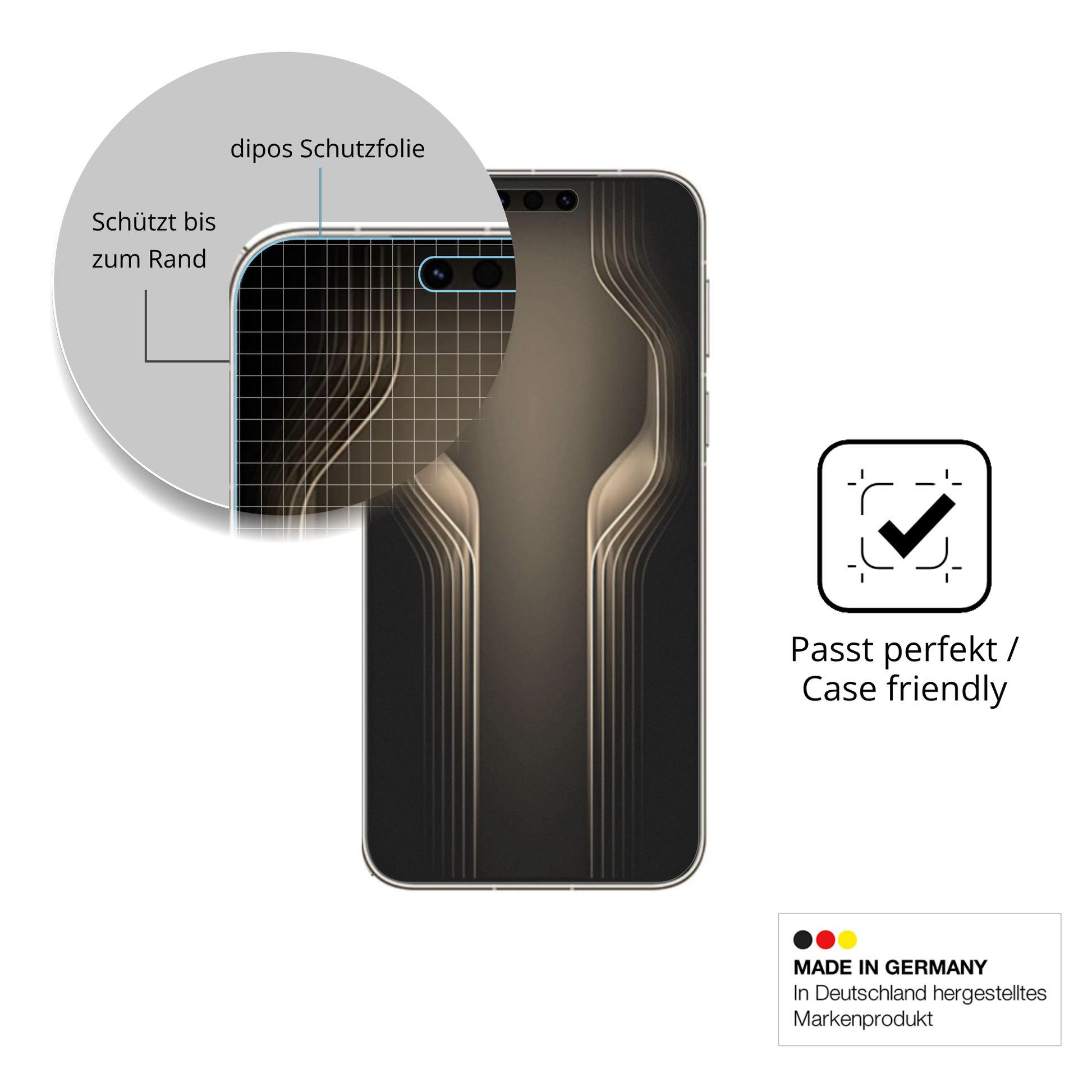 Schutzglasfolie mit optimaler Passform, zur Verwendung mit Hüllen geeignet