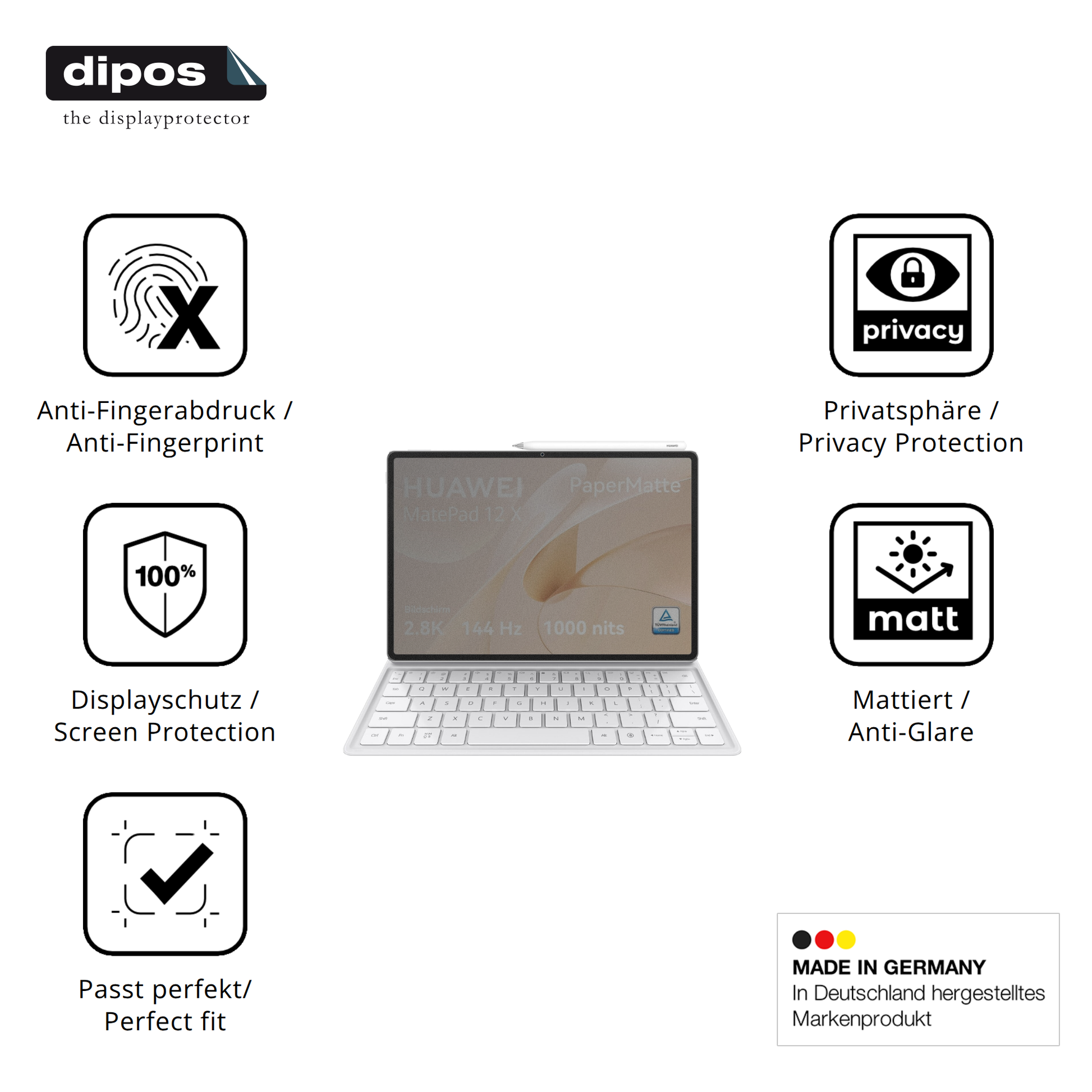 Privatsphäre-Schutz durch Sichtschutz-Folie passend zugeschnitten für huaweimatepad 12x 2025