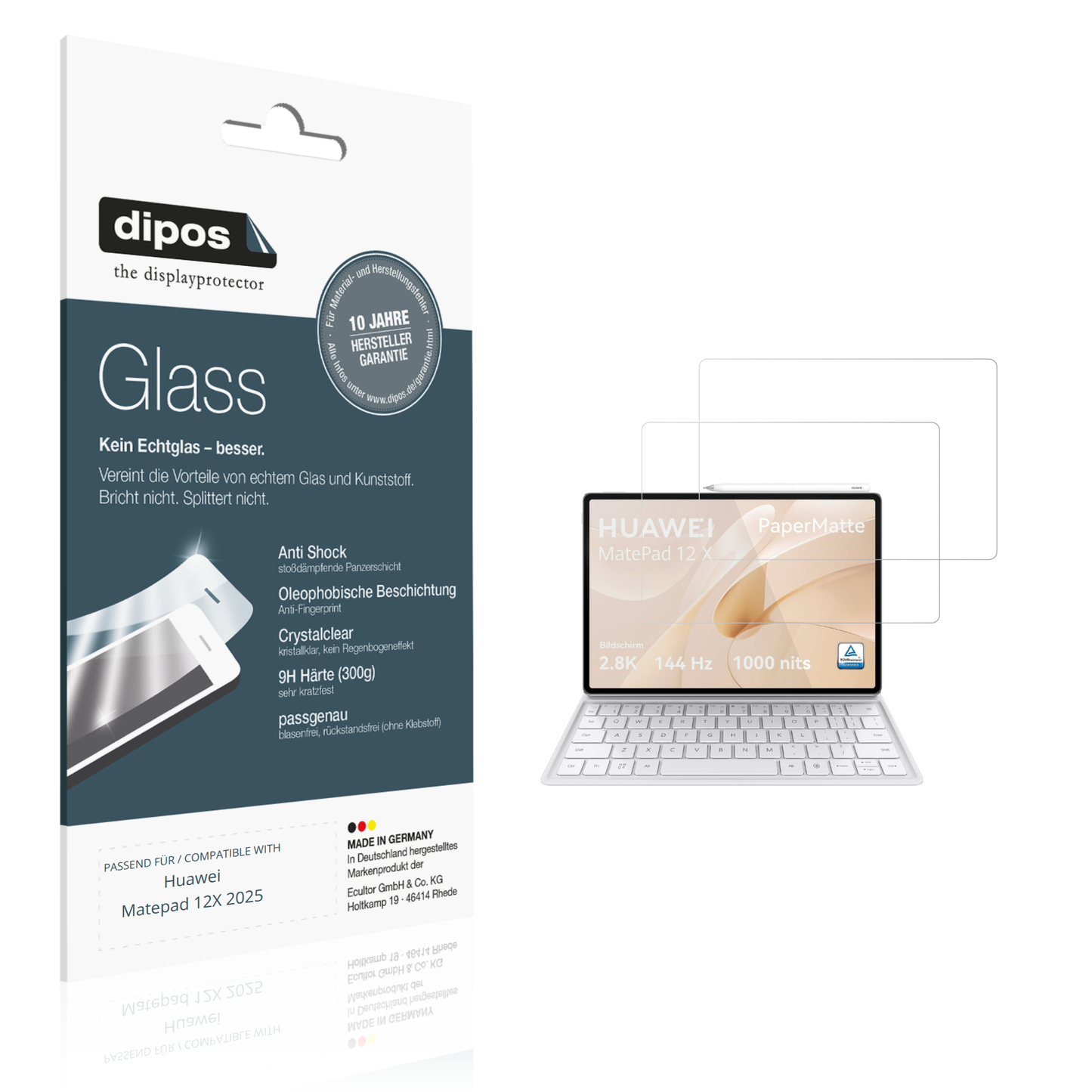 Klare Displayschutzfolie von dipos passend für huaweimatepad 12x 2025, 9H kratzfest und blasenfrei montiert