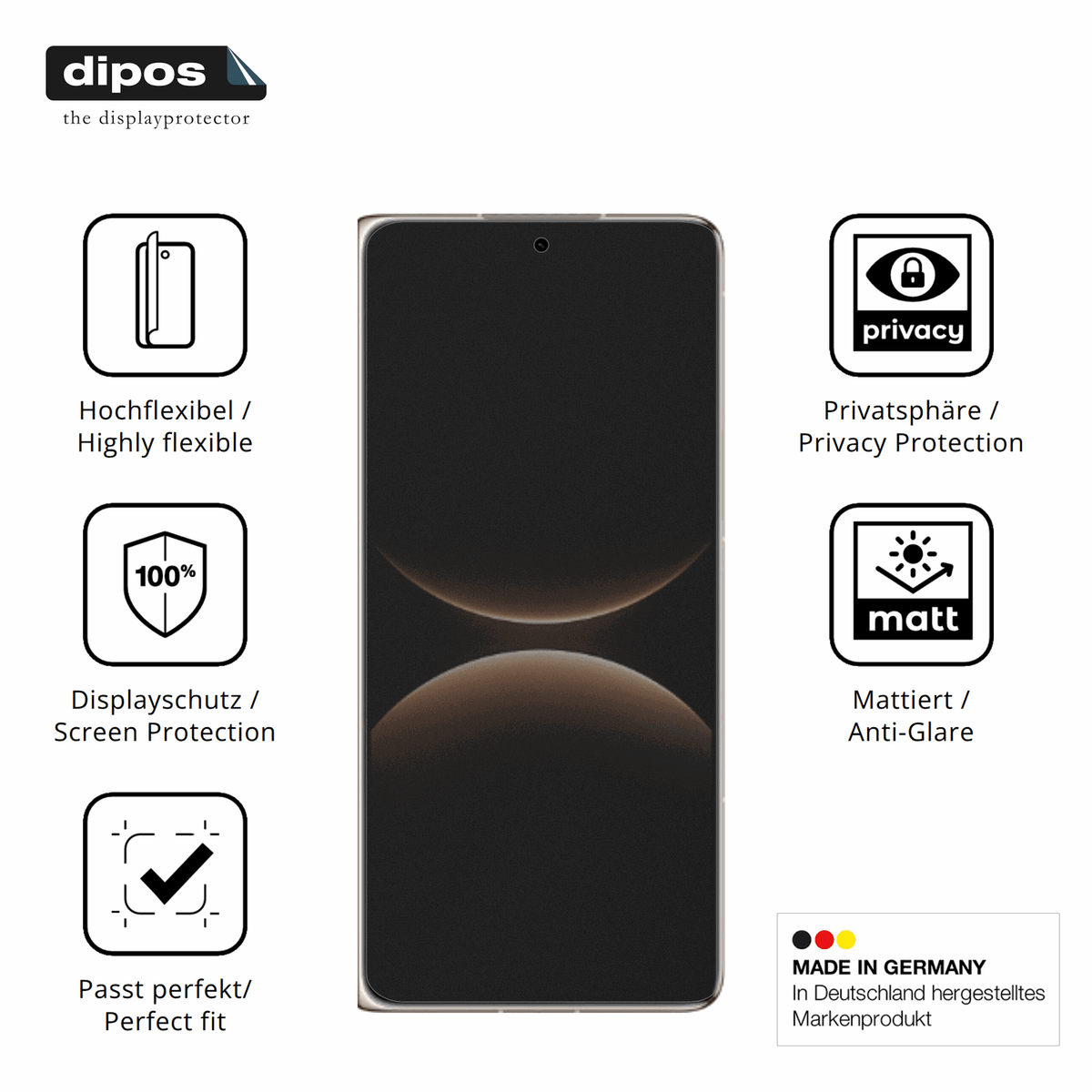 Flexible TPU-Folie passend zugeschnitten für Huawei Mate X7 Aussenseite, mit Privatsphäre-Schutz durch Sichtschutz-Folie