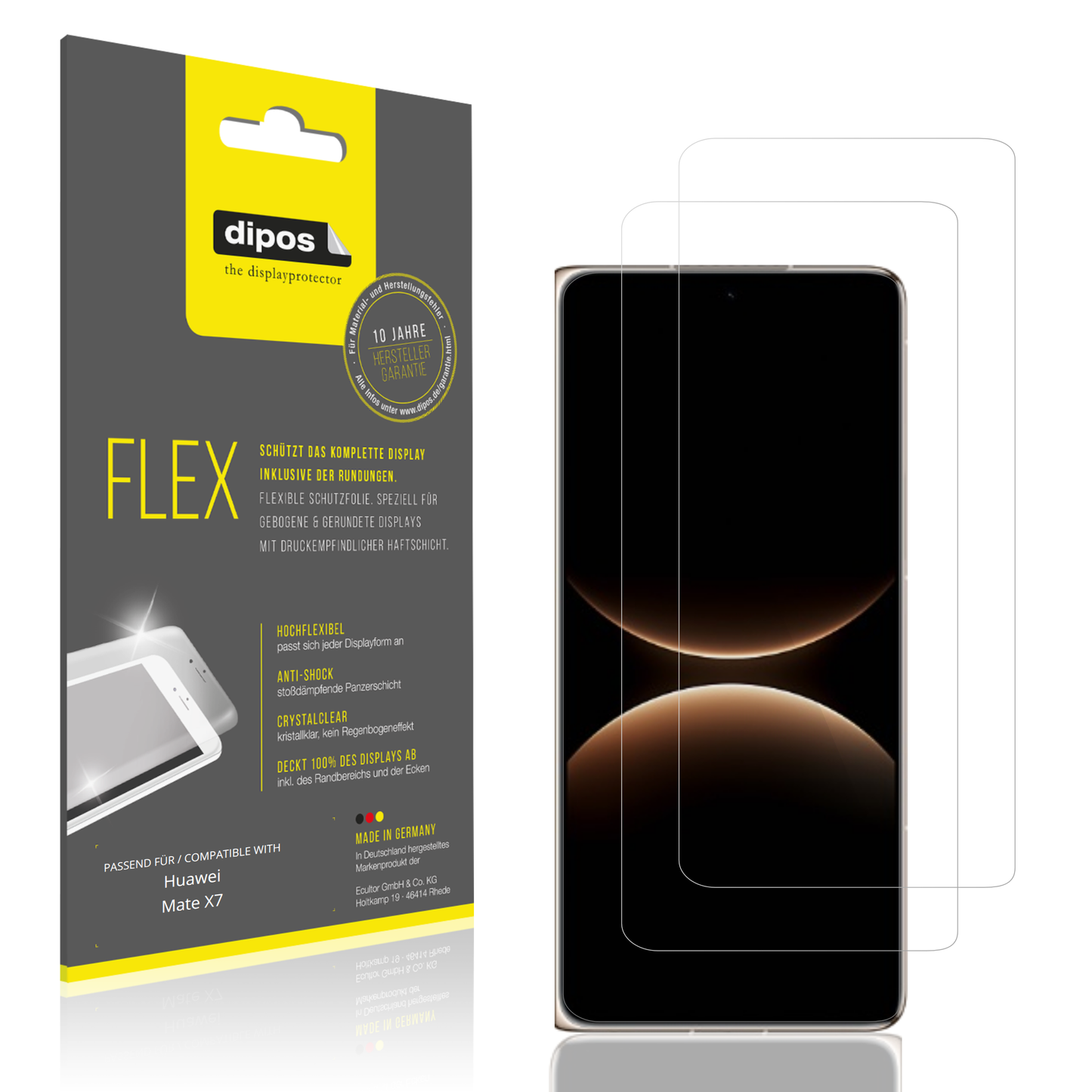 Klare Displayschutzfolie von dipos passend für Huawei Mate X7 Aussenseite, 100% Displayabdeckung und blasenfreie Montage