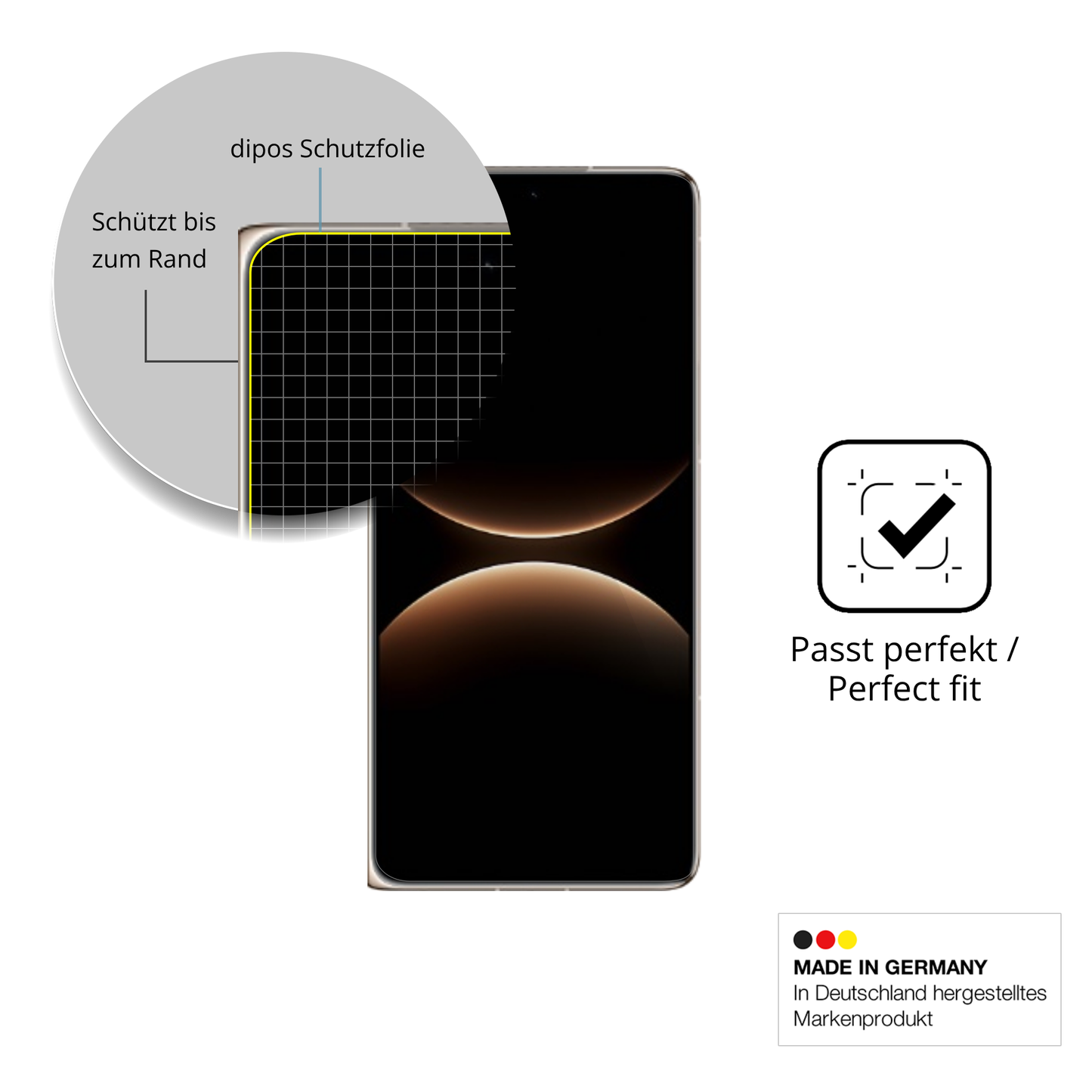Schutzfolie mit optimaler Passform, zur Verwendung mit Hüllen geeignet