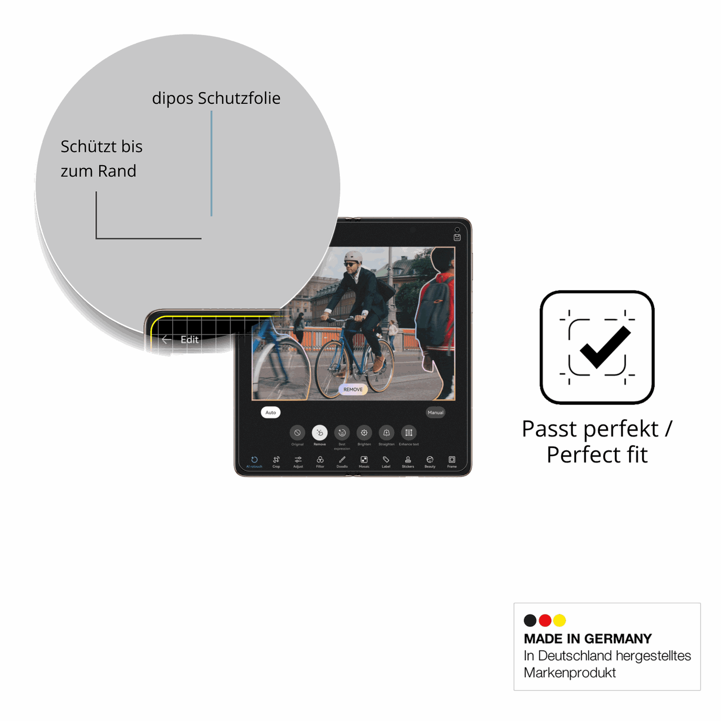 Besonders flexibler Displayschutz mit Anti-Shock-Schicht im Materialmix