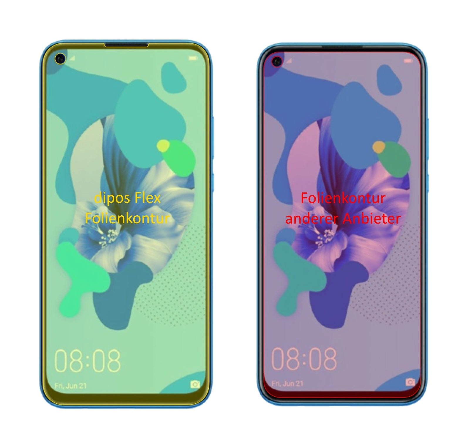 Huaweinova 5 mit aufgebrachter dipos Displayschutzfolie, glasklare Darstellung ohne Einschränkungen