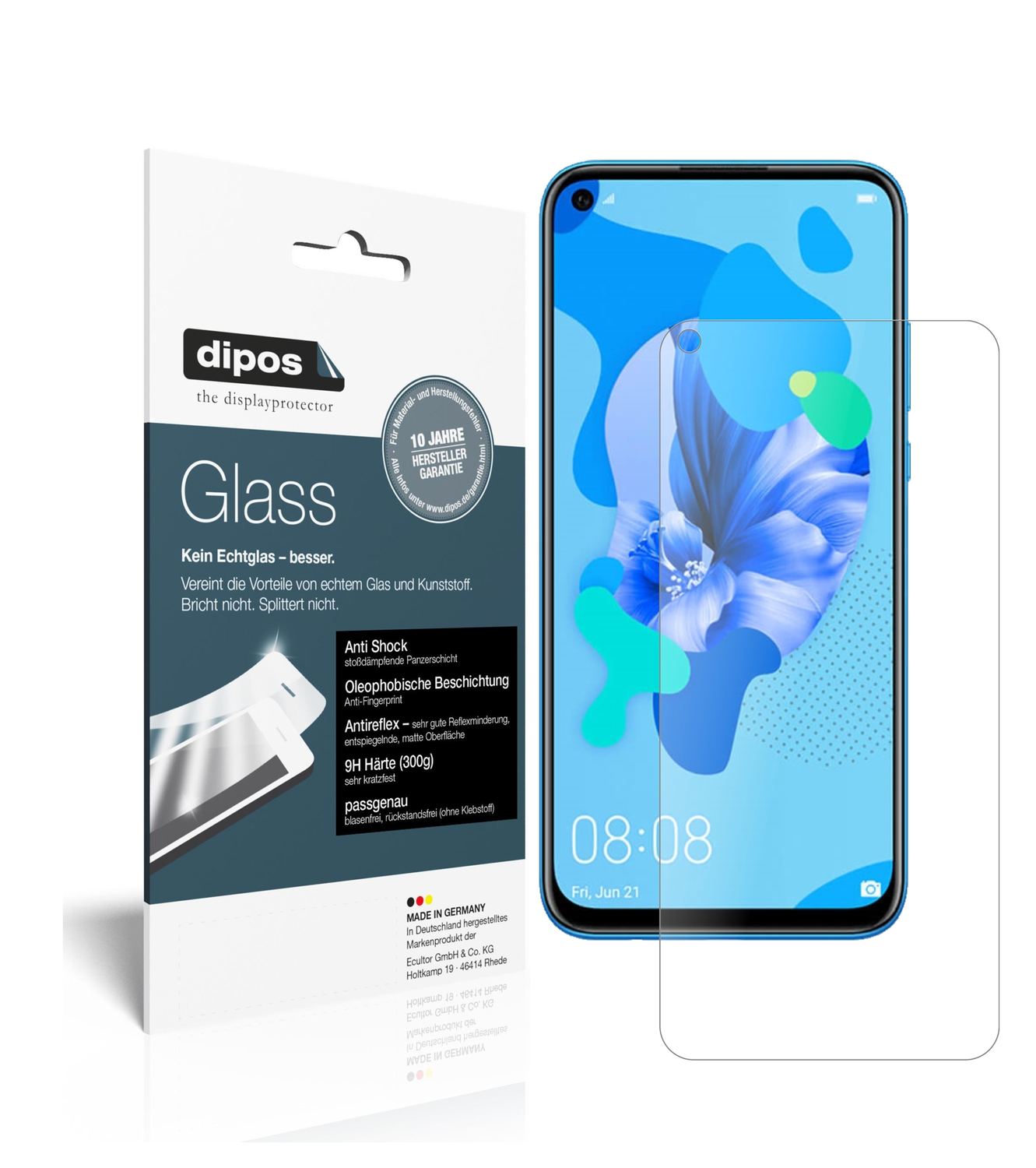 Matte Displayschutzfolie von dipos passend für Huawei nova 5i, 9H kratzfest und blasenfrei montiert