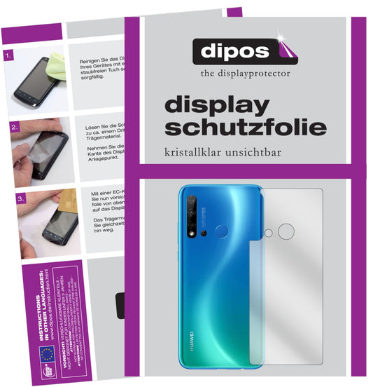 Klare Displayschutzfolie von dipos passend für Huawei nova 5i Rückseite, präziser Zuschnitt und blasenfrei montiert