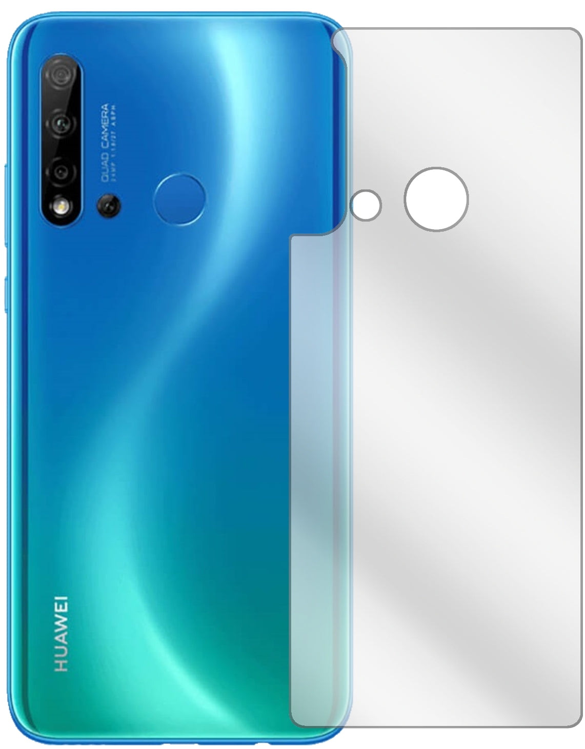 Huaweinova 5i Rückseite mit aufgebrachter dipos Displayschutzfolie, glasklare Darstellung ohne Einschränkungen