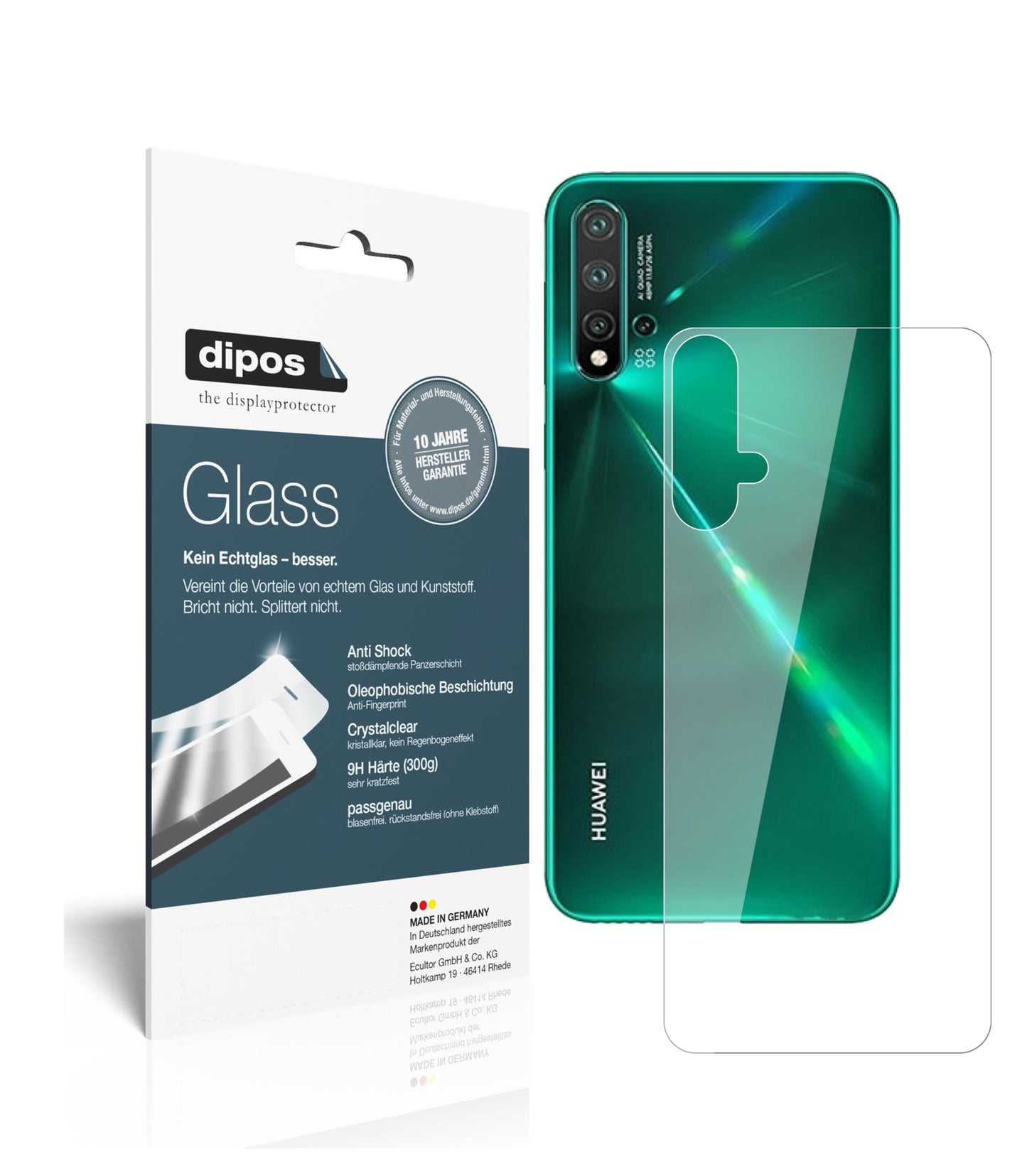 Klare Displayschutzfolie von dipos passend für Huawei nova 5 Pro Rückseite, 9H kratzfest und blasenfrei montiert