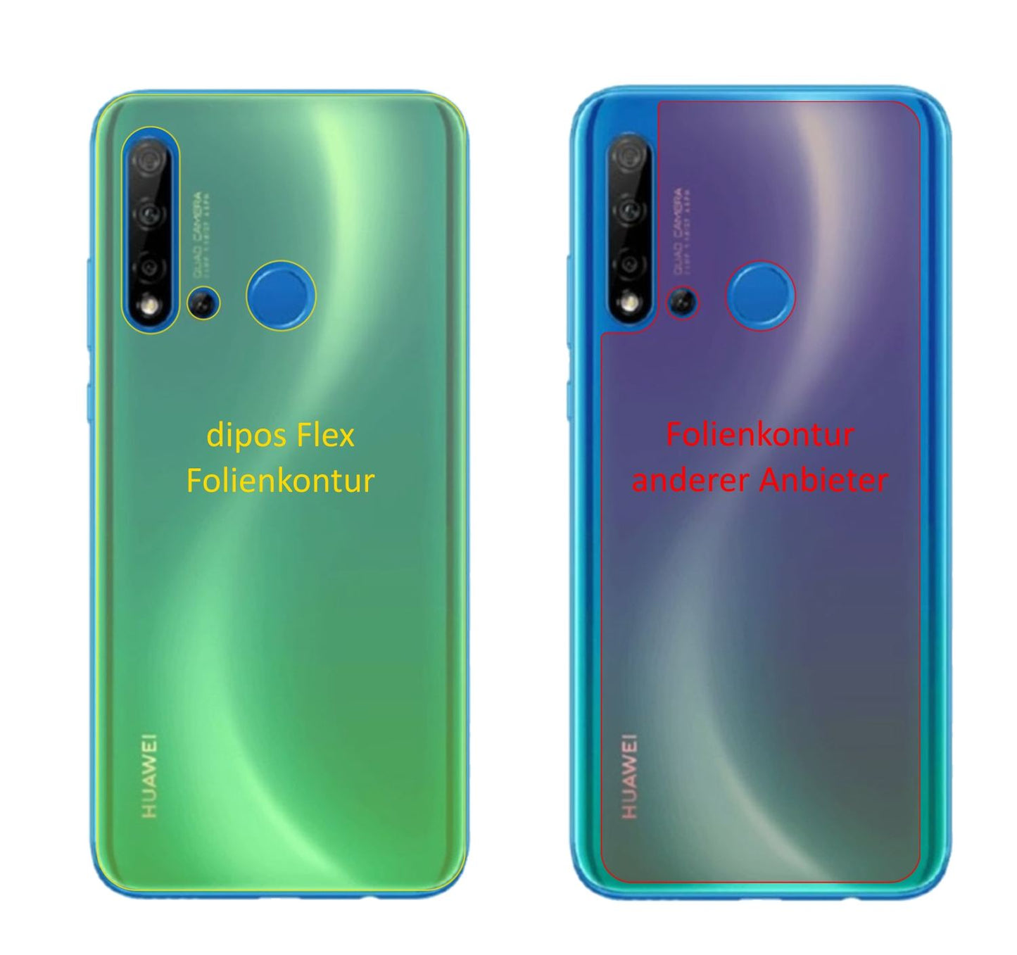 Huaweinova 5 Rückseite mit aufgebrachter dipos Displayschutzfolie, glasklare Darstellung ohne Einschränkungen