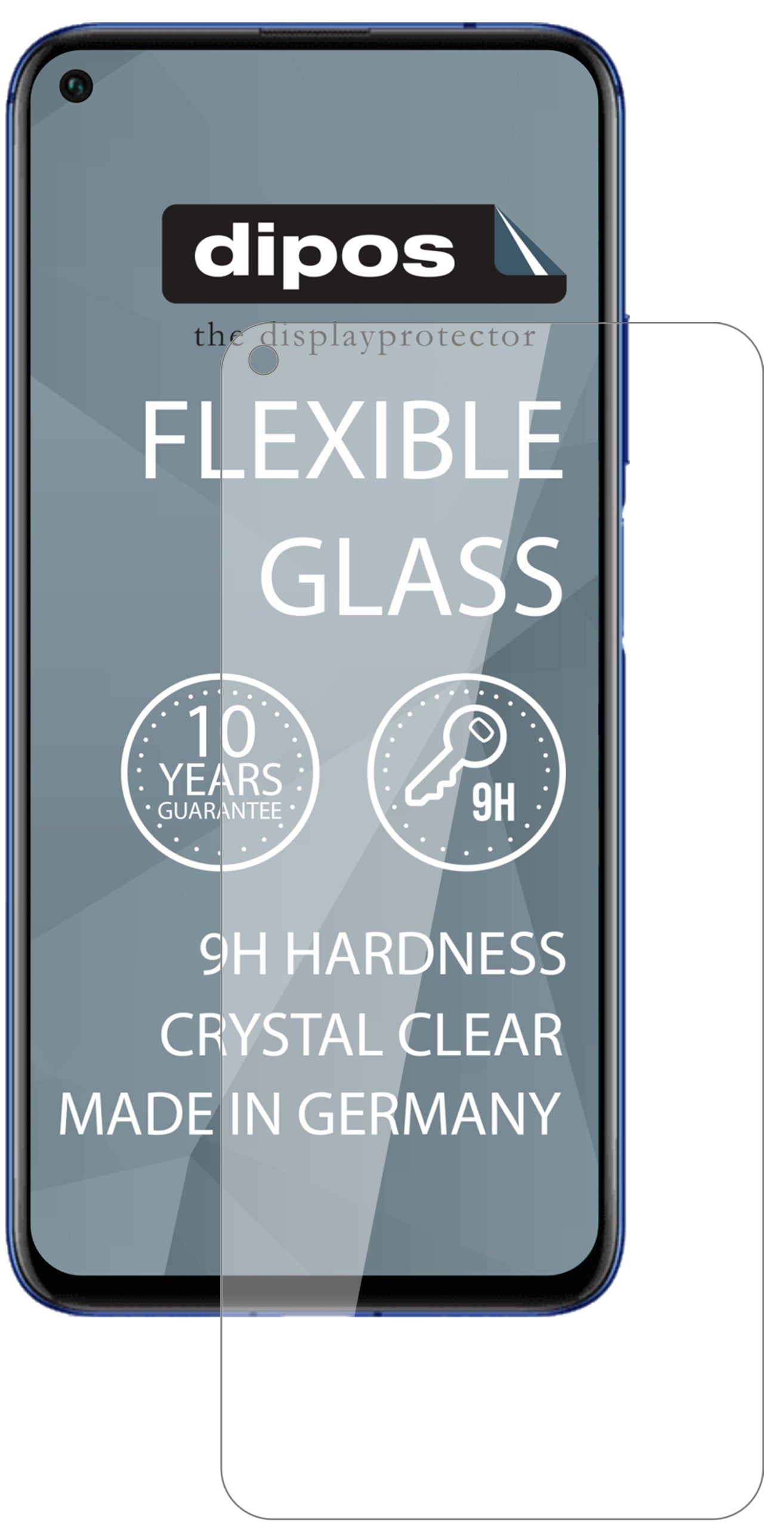 Honor20S mit aufgebrachter dipos Flex Schutzfolie, glasklare Darstellung ohne Einschränkungen