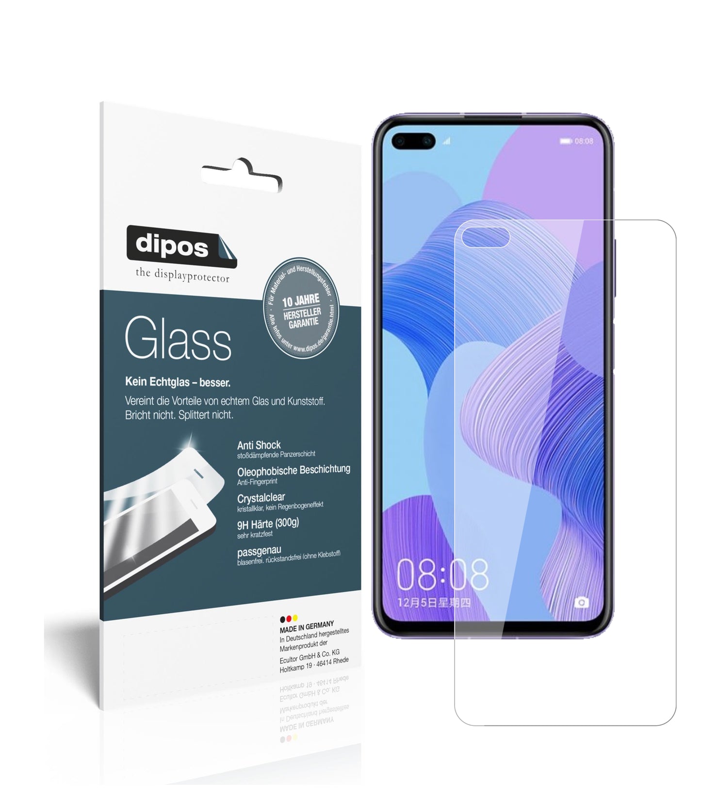 Klare Displayschutzfolie von dipos passend für Honor V30, 9H kratzfest und blasenfrei montiert