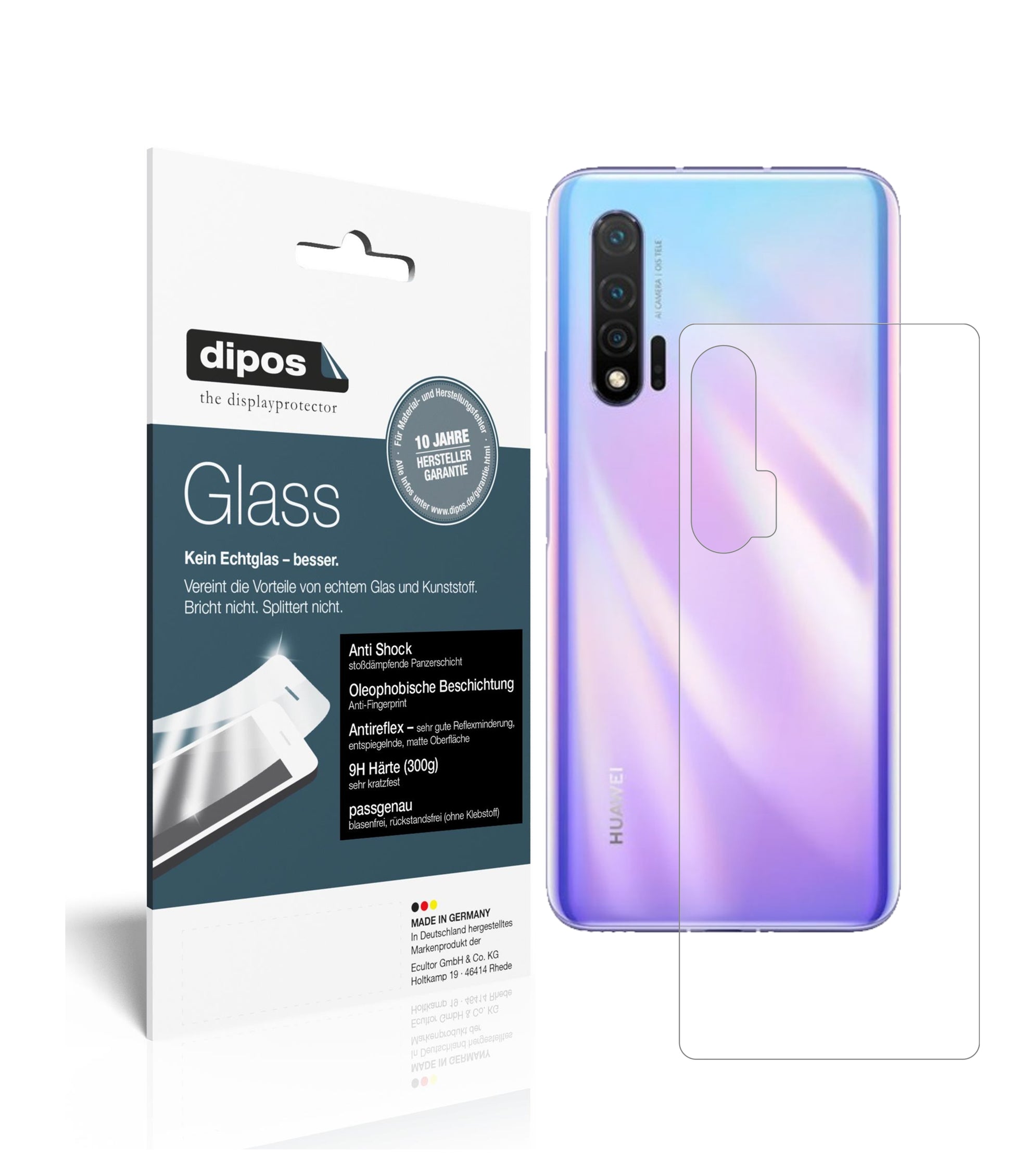 Matte Displayschutzfolie von dipos passend für Huawei nova 6 5G Rückseite, 9H kratzfest und blasenfrei montiert