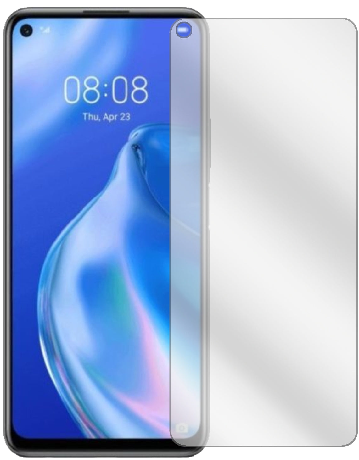 HuaweiP40 lite 5G mit aufgebrachter dipos Displayschutzfolie, glasklare Darstellung ohne Einschränkungen