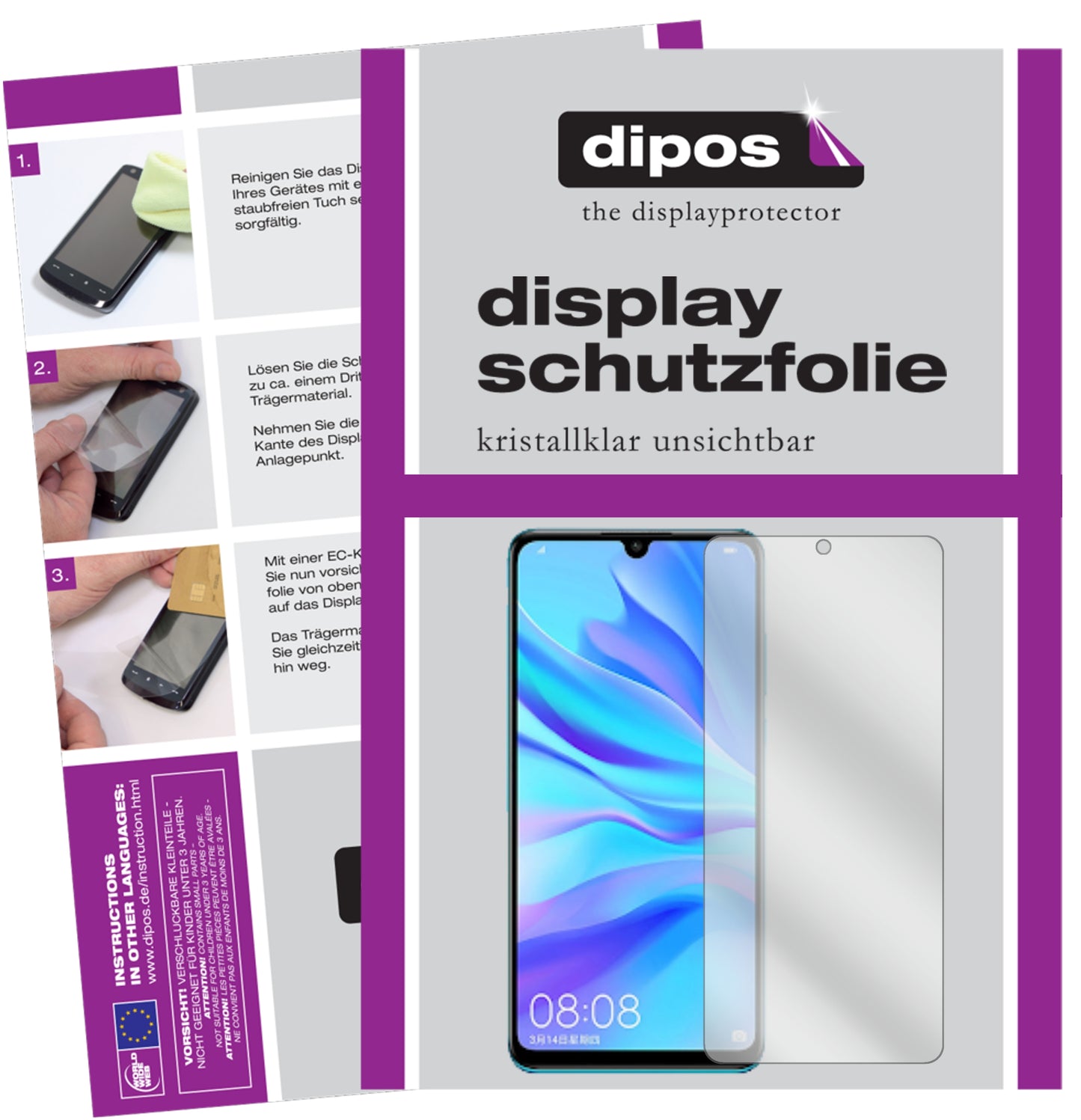Klare Displayschutzfolie von dipos passend für Huawei P30 Lite New Edition, präziser Zuschnitt und blasenfrei montiert