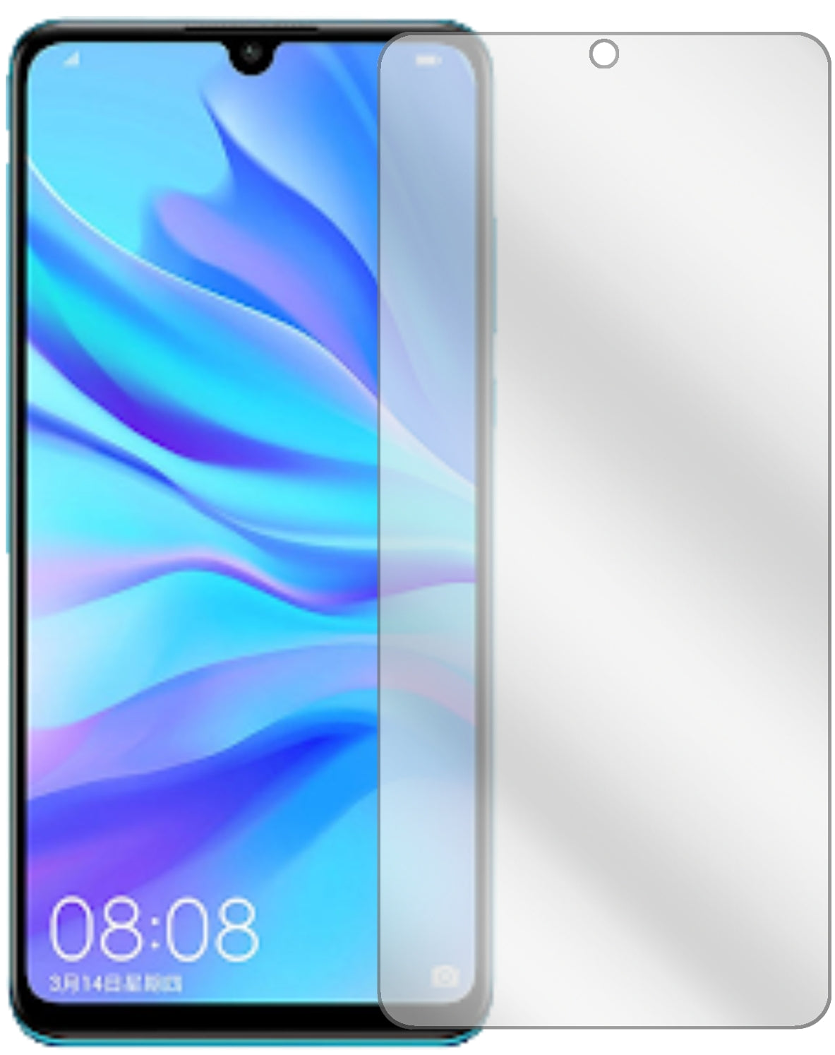 HuaweiP30 Lite New Edition mit aufgebrachter dipos Displayschutzfolie, glasklare Darstellung ohne Einschränkungen