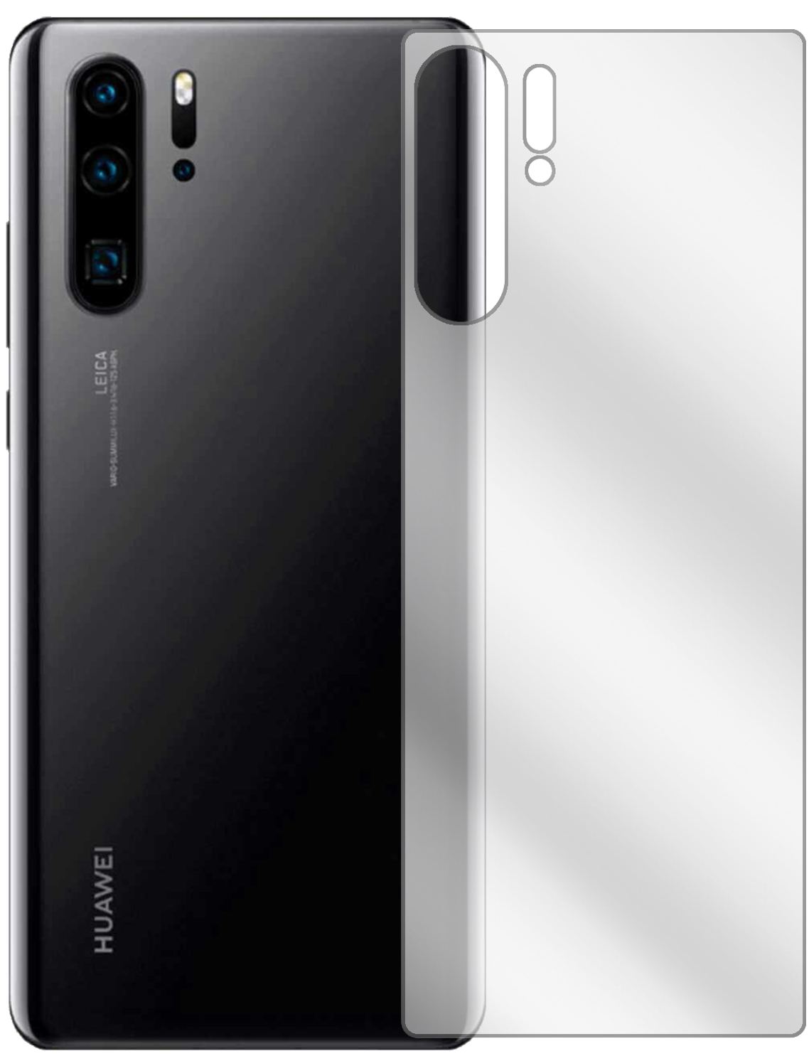 HuaweiP30 Pro New Edition Rückseite mit aufgebrachter dipos Displayschutzfolie, glasklare Darstellung ohne Einschränkungen