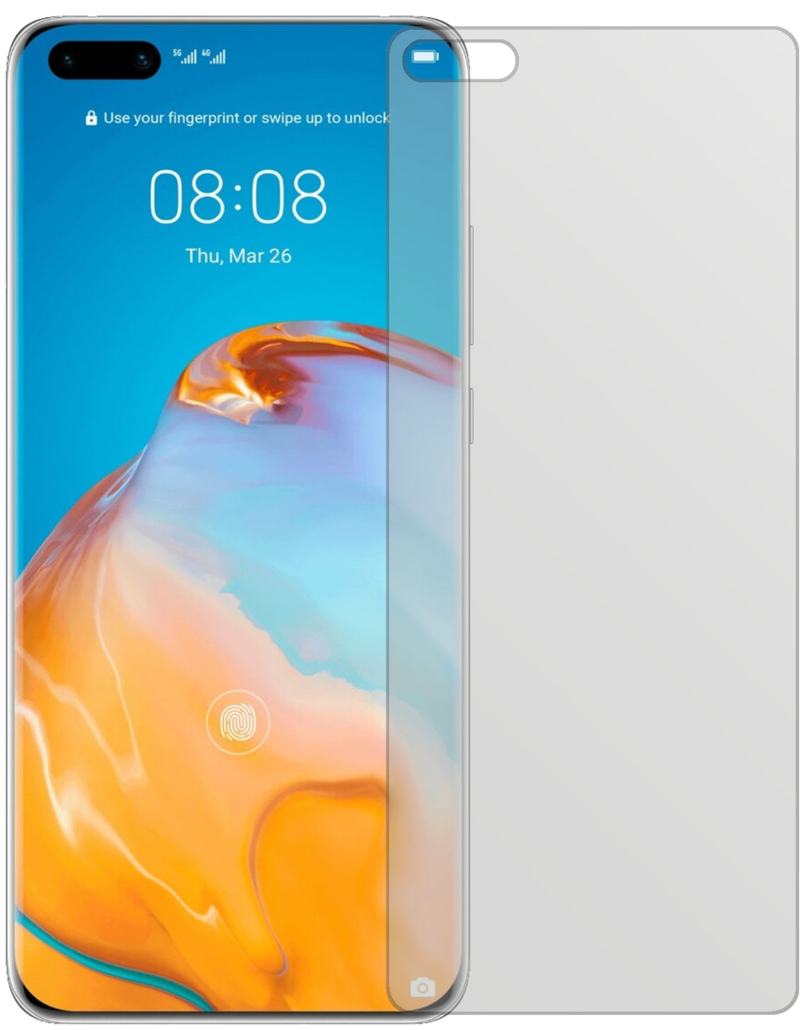 HuaweiP40 Pro mit aufgebrachter dipos Displayschutzfolie, die lästige Fingerabdrücke minimiert