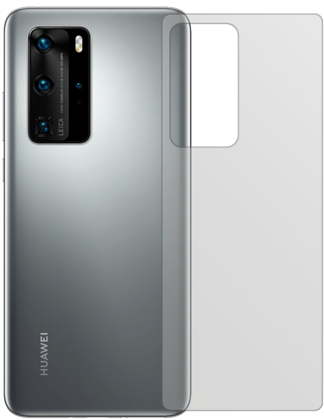 HuaweiP40 Rückseite mit aufgebrachter dipos Displayschutzfolie, die lästige Fingerabdrücke minimiert