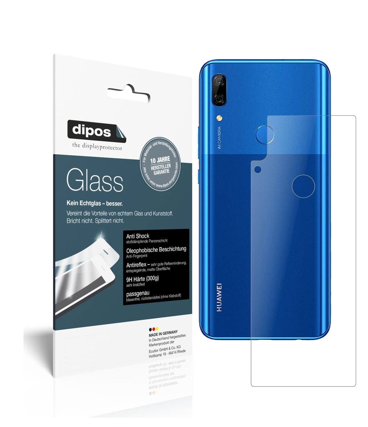 Matte Displayschutzfolie von dipos passend für Huawei P Smart Pro (2020) Rückseite, 9H kratzfest und blasenfrei montiert