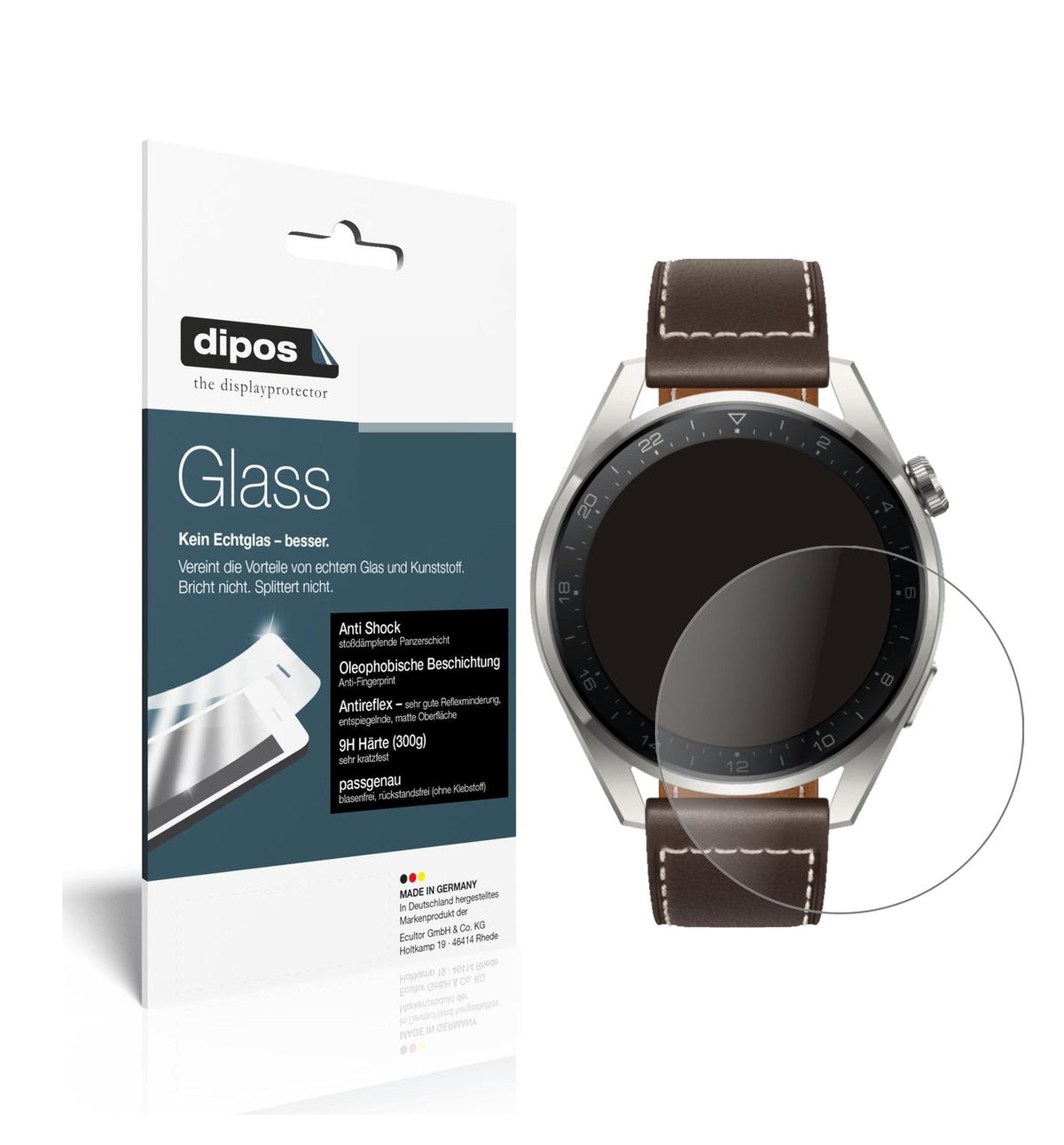 Matte Displayschutzfolie von dipos passend für Huawei Watch 3 Pro, 9H kratzfest und blasenfrei montiert